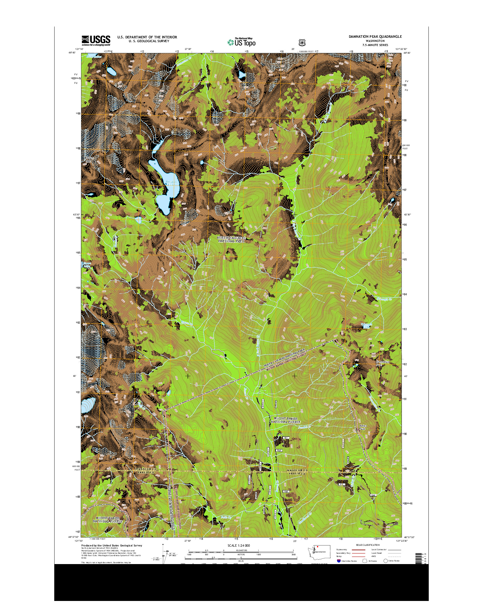 USGS US TOPO 7.5-MINUTE MAP FOR DAMNATION PEAK, WA 2014