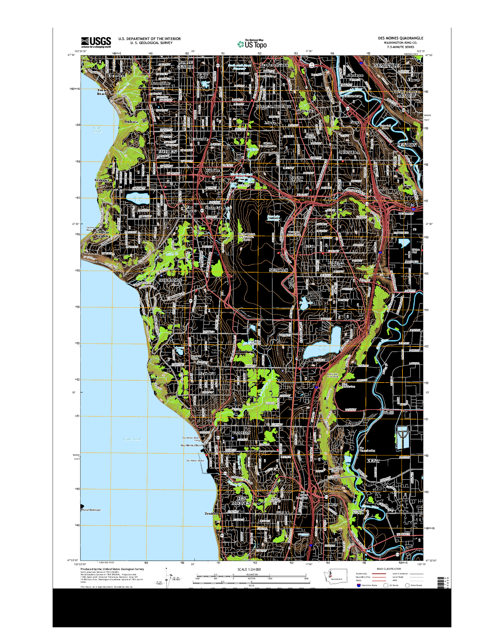 USGS US TOPO 7.5-MINUTE MAP FOR DES MOINES, WA 2014