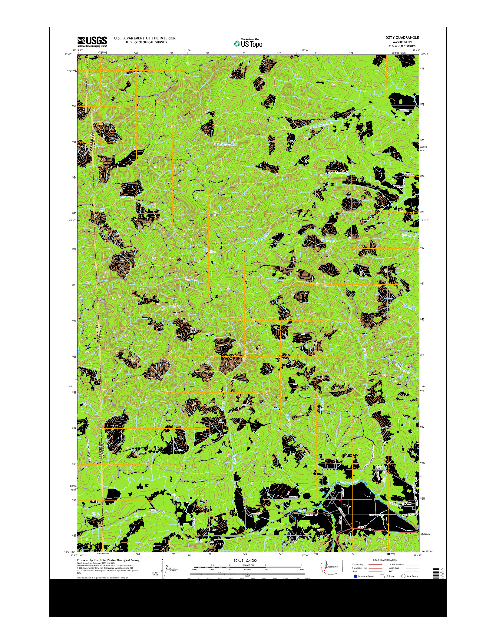 USGS US TOPO 7.5-MINUTE MAP FOR DOTY, WA 2014