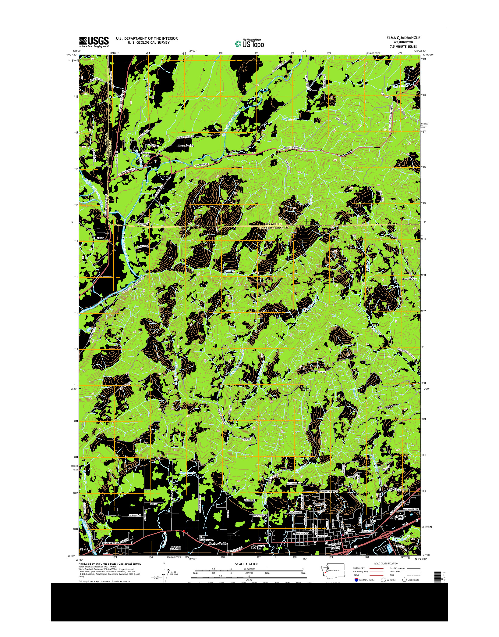 USGS US TOPO 7.5-MINUTE MAP FOR ELMA, WA 2014