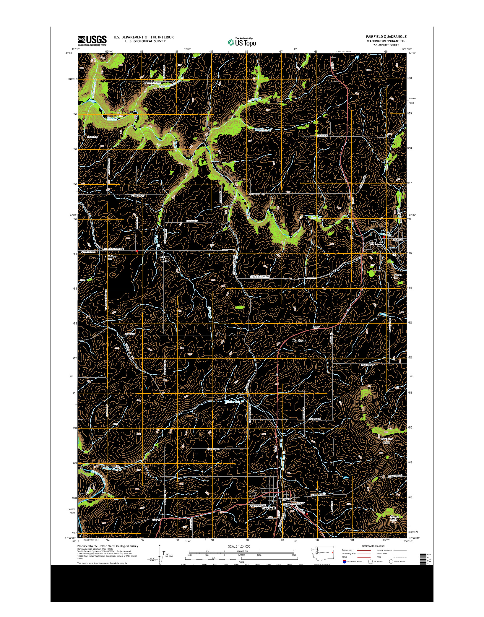 USGS US TOPO 7.5-MINUTE MAP FOR FAIRFIELD, WA 2014