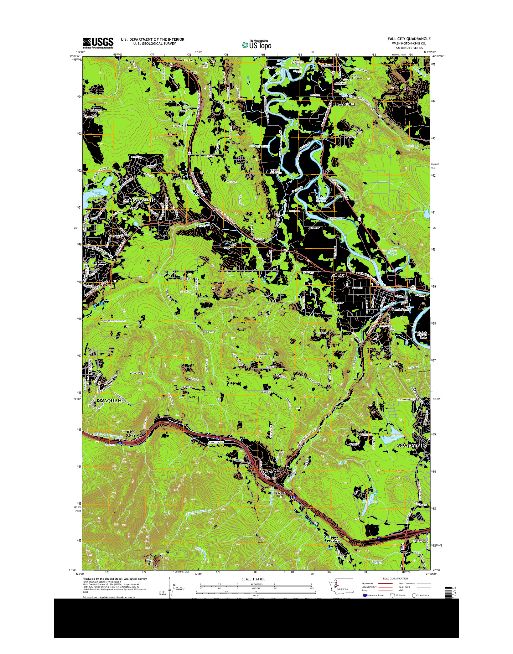 USGS US TOPO 7.5-MINUTE MAP FOR FALL CITY, WA 2014