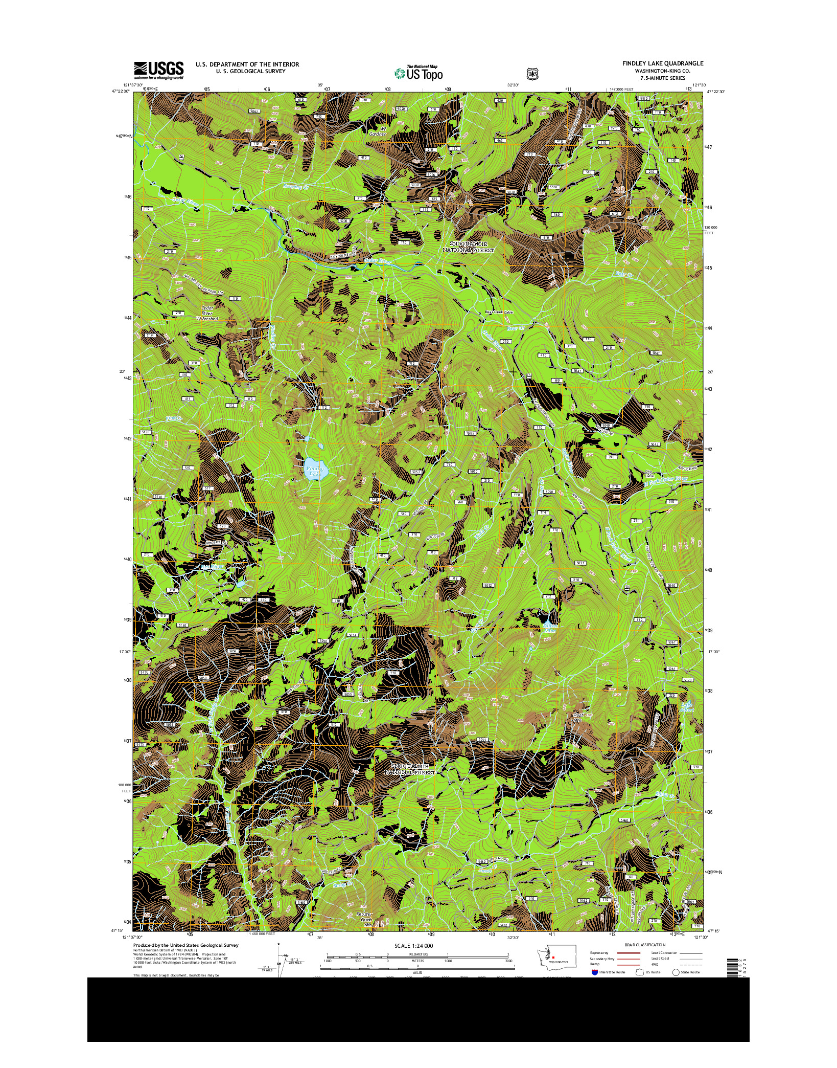 USGS US TOPO 7.5-MINUTE MAP FOR FINDLEY LAKE, WA 2014