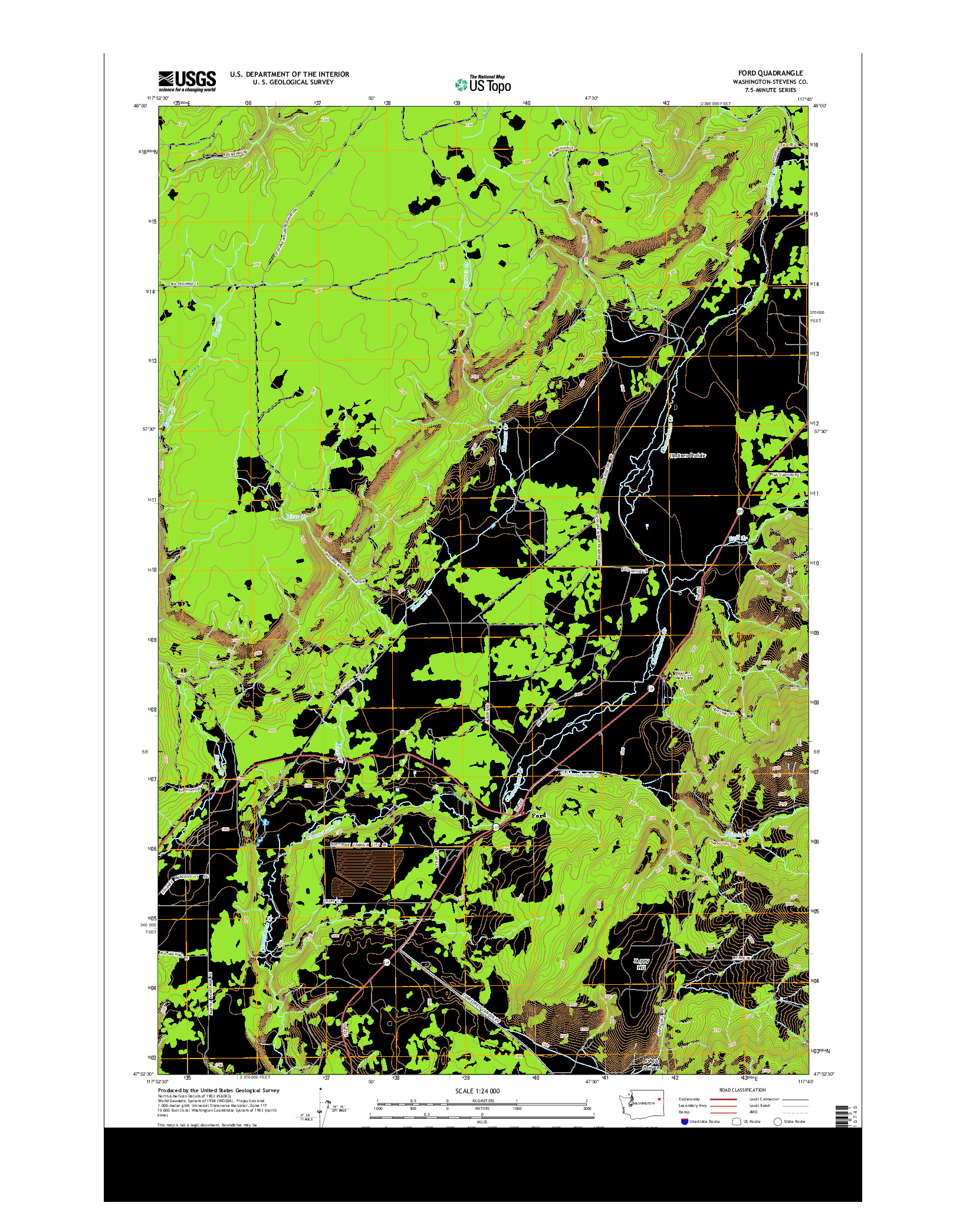USGS US TOPO 7.5-MINUTE MAP FOR FORD, WA 2014