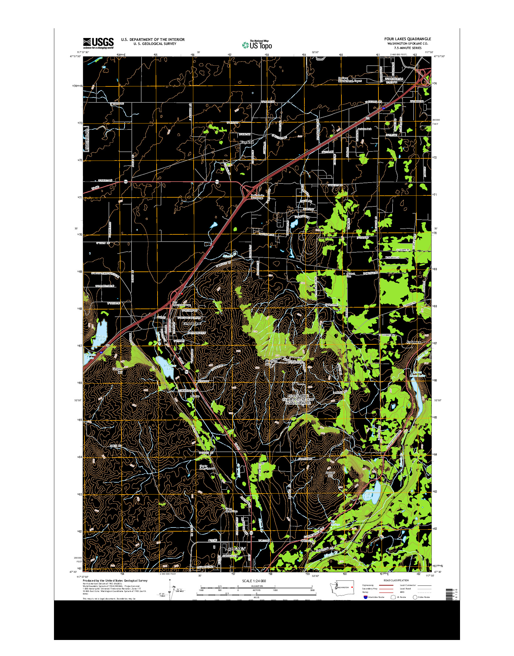 USGS US TOPO 7.5-MINUTE MAP FOR FOUR LAKES, WA 2014