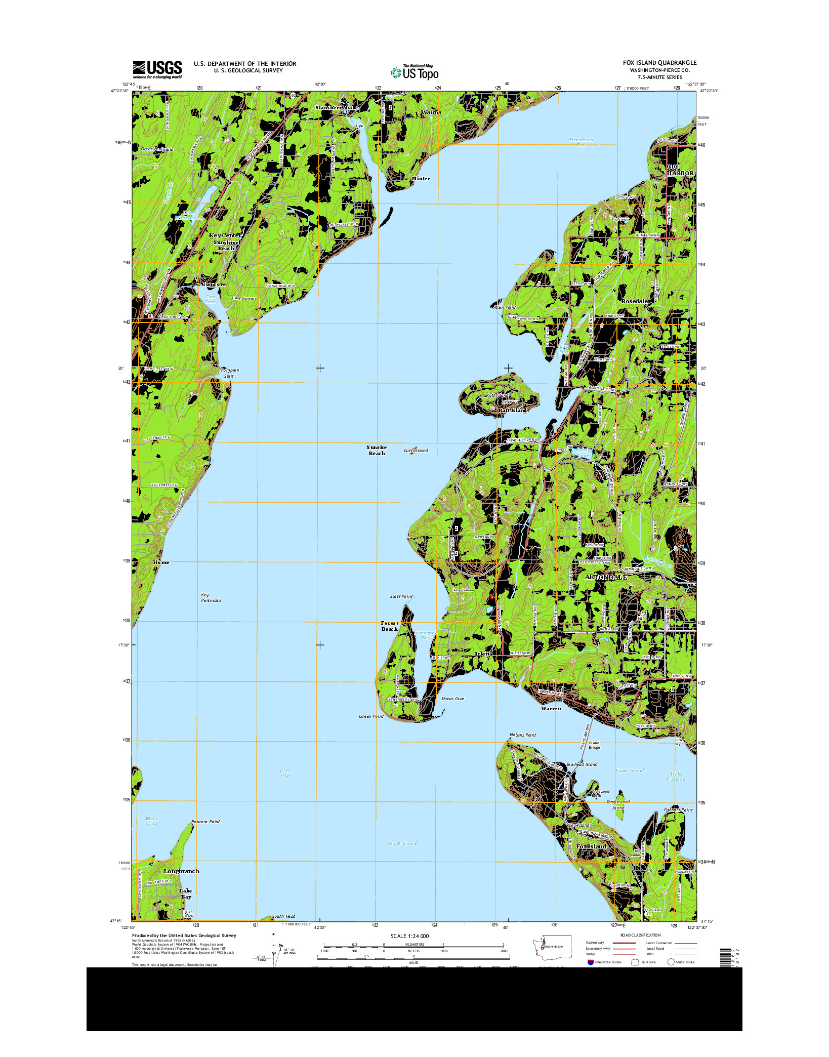 USGS US TOPO 7.5-MINUTE MAP FOR FOX ISLAND, WA 2014