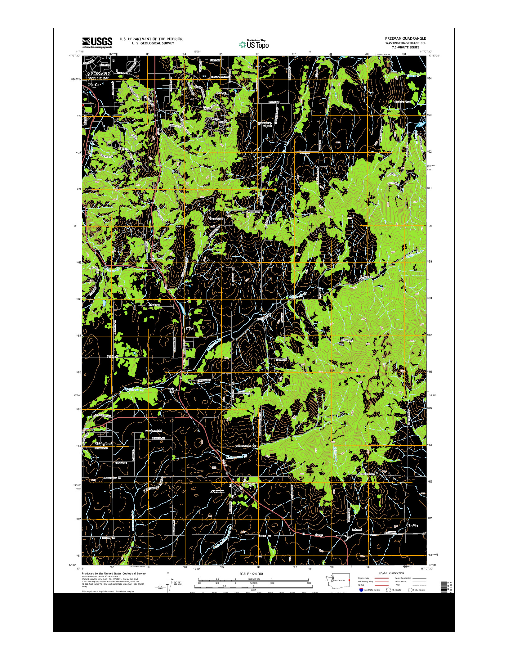 USGS US TOPO 7.5-MINUTE MAP FOR FREEMAN, WA 2014