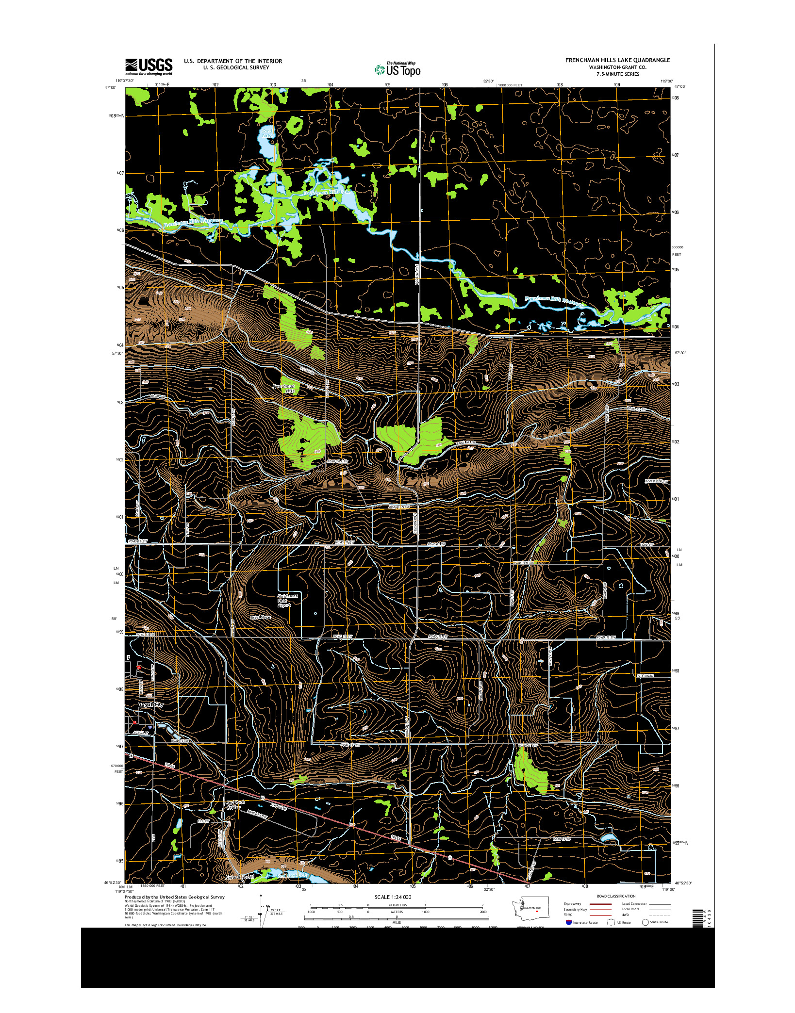 USGS US TOPO 7.5-MINUTE MAP FOR FRENCHMAN HILLS LAKE, WA 2014