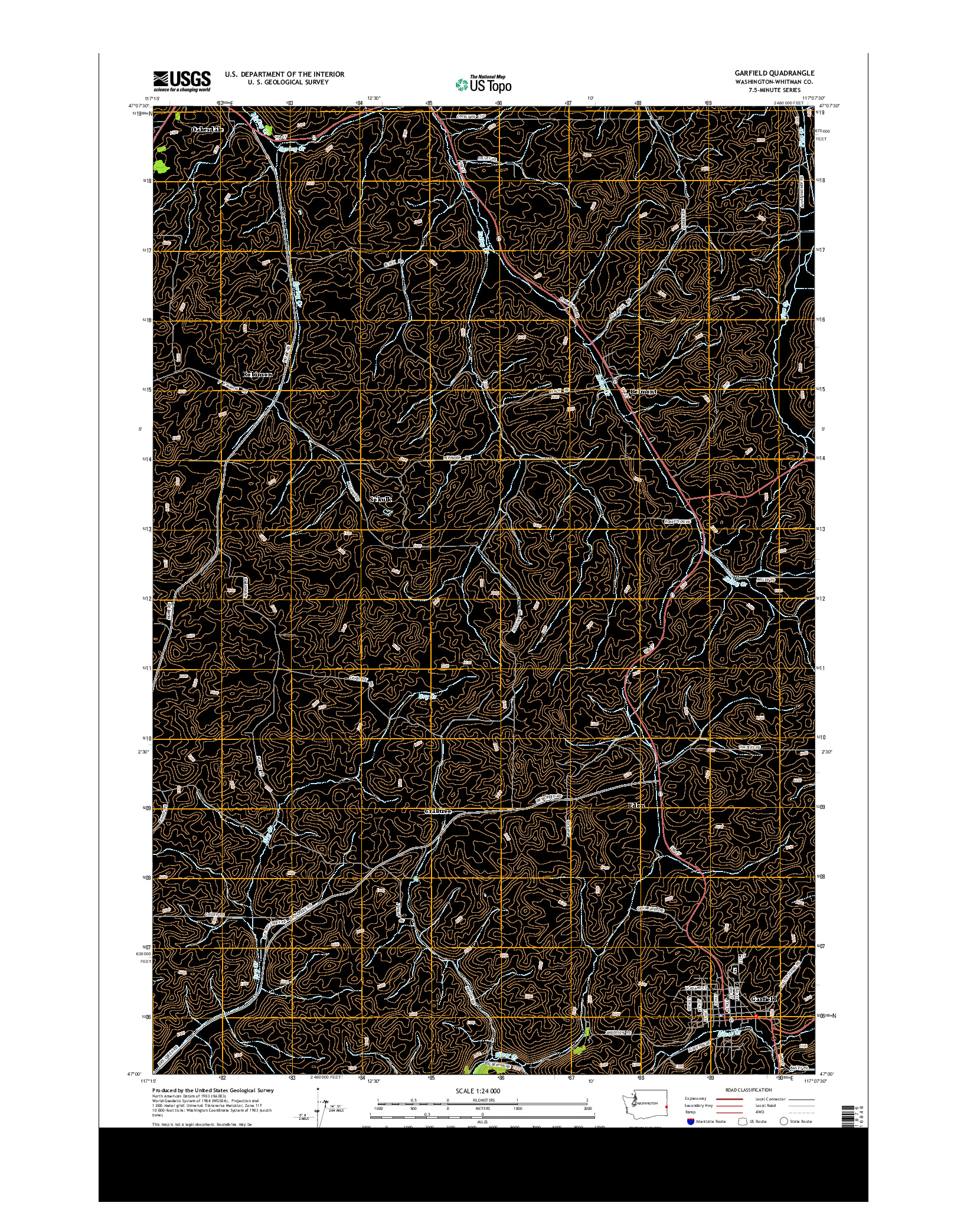 USGS US TOPO 7.5-MINUTE MAP FOR GARFIELD, WA 2014
