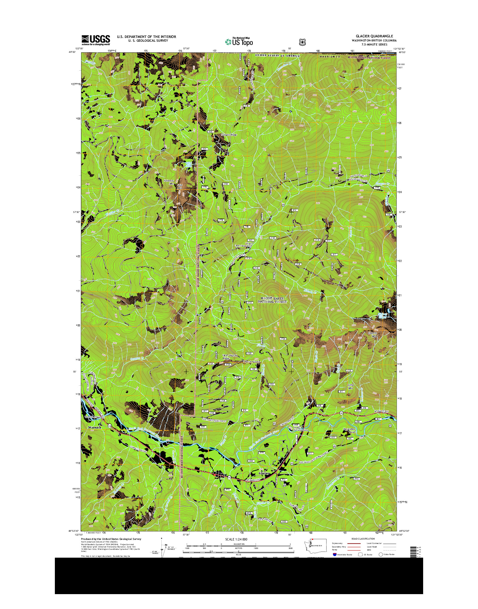 USGS US TOPO 7.5-MINUTE MAP FOR GLACIER, WA-BC 2014