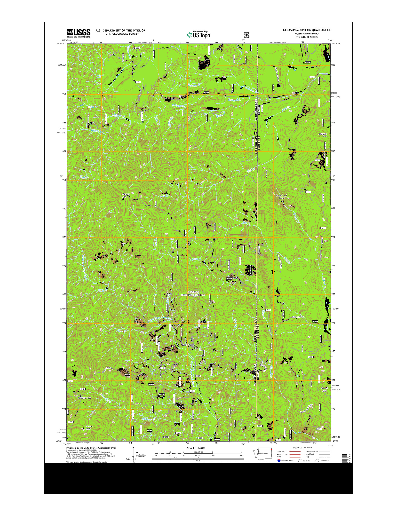 USGS US TOPO 7.5-MINUTE MAP FOR GLEASON MOUNTAIN, WA-ID 2014