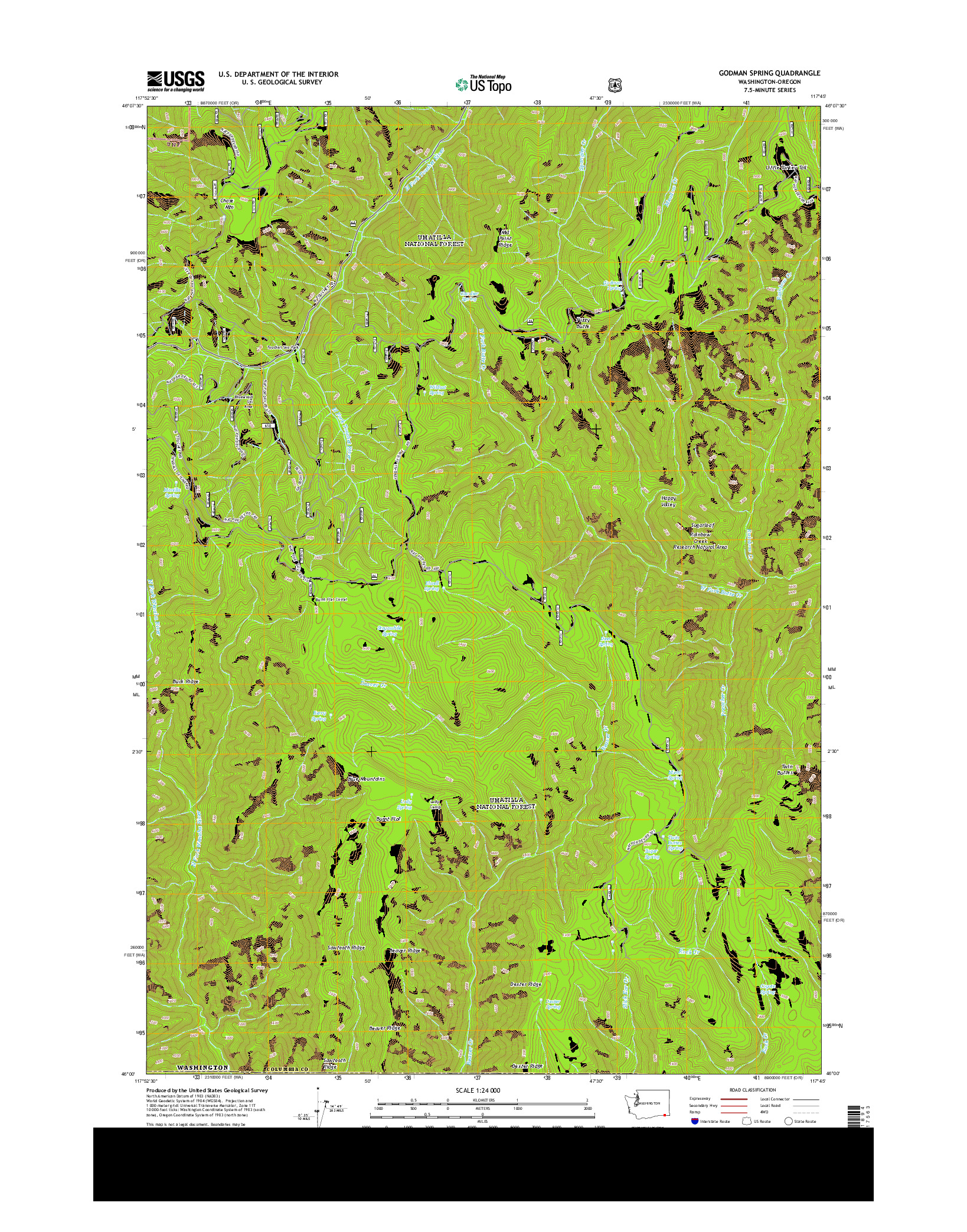 USGS US TOPO 7.5-MINUTE MAP FOR GODMAN SPRING, WA-OR 2014