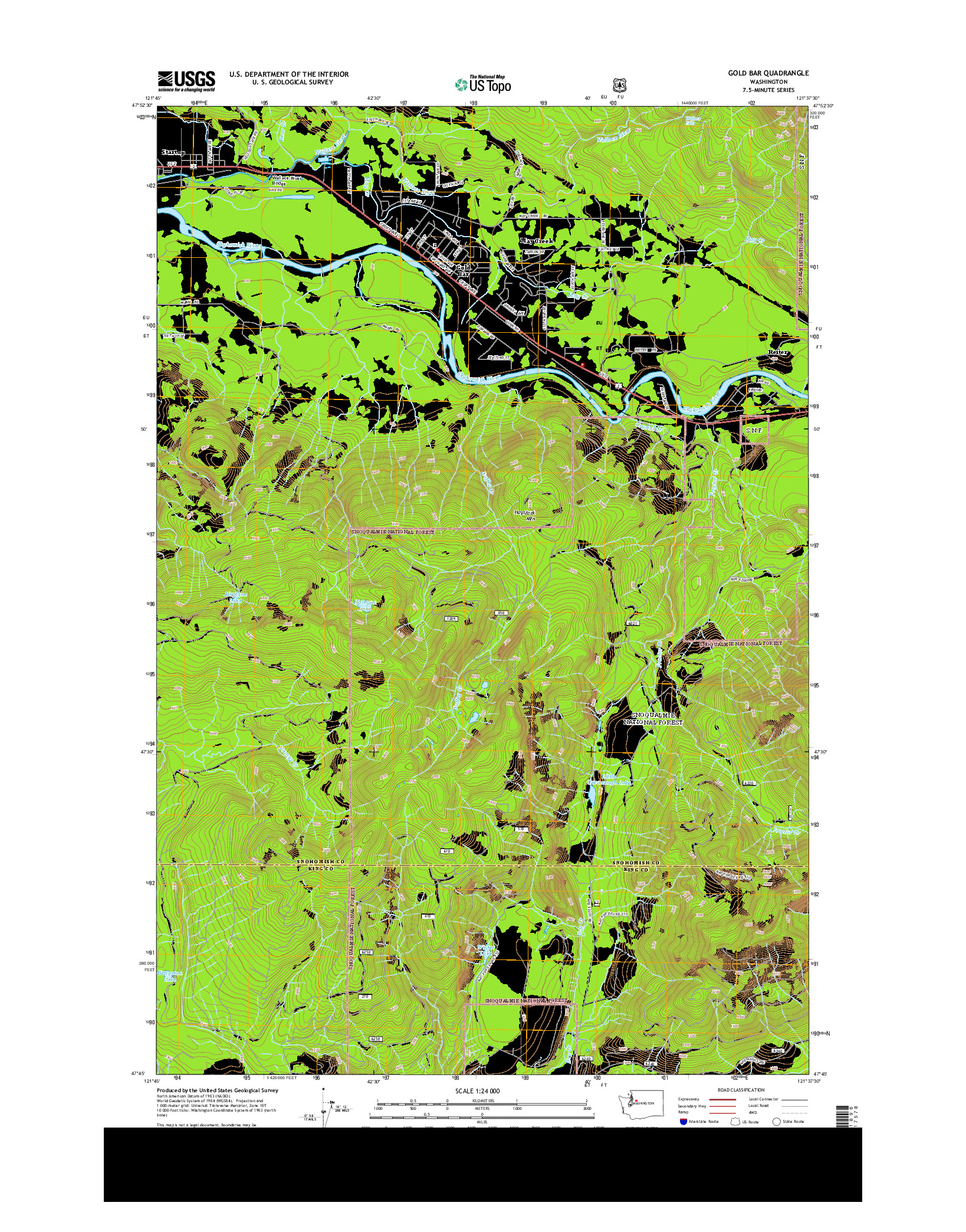 USGS US TOPO 7.5-MINUTE MAP FOR GOLD BAR, WA 2014