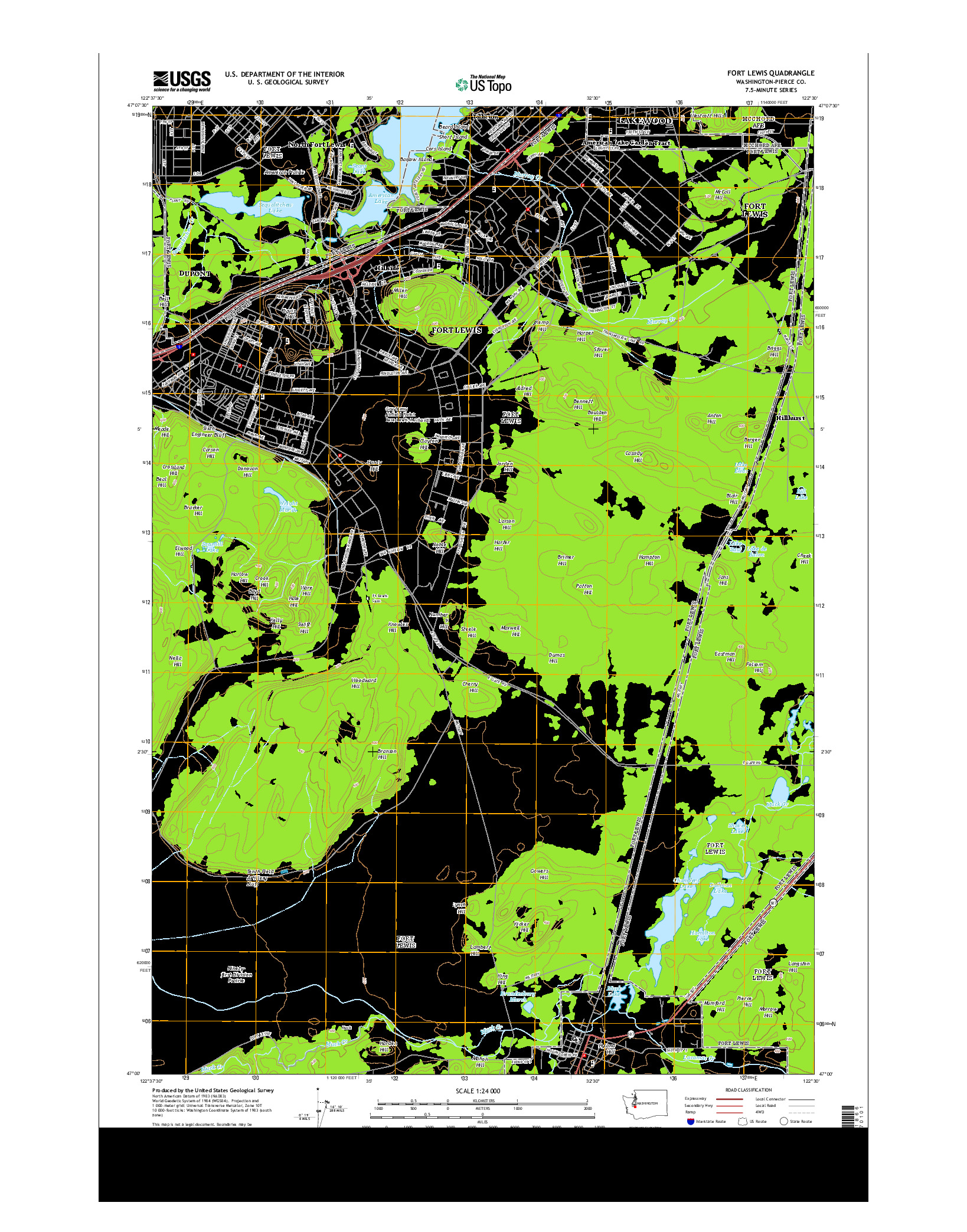 USGS US TOPO 7.5-MINUTE MAP FOR FORT LEWIS, WA 2014