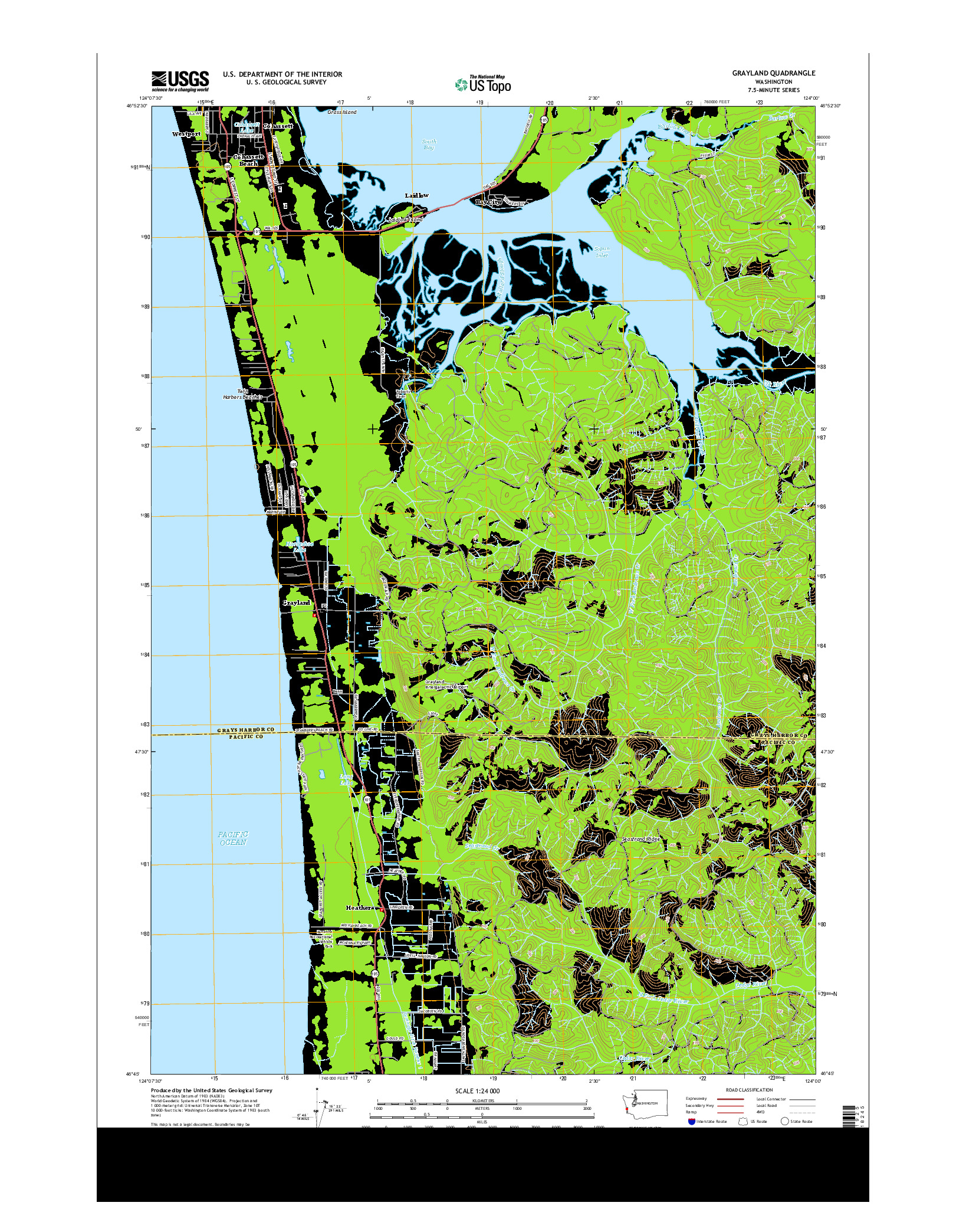 USGS US TOPO 7.5-MINUTE MAP FOR GRAYLAND, WA 2014