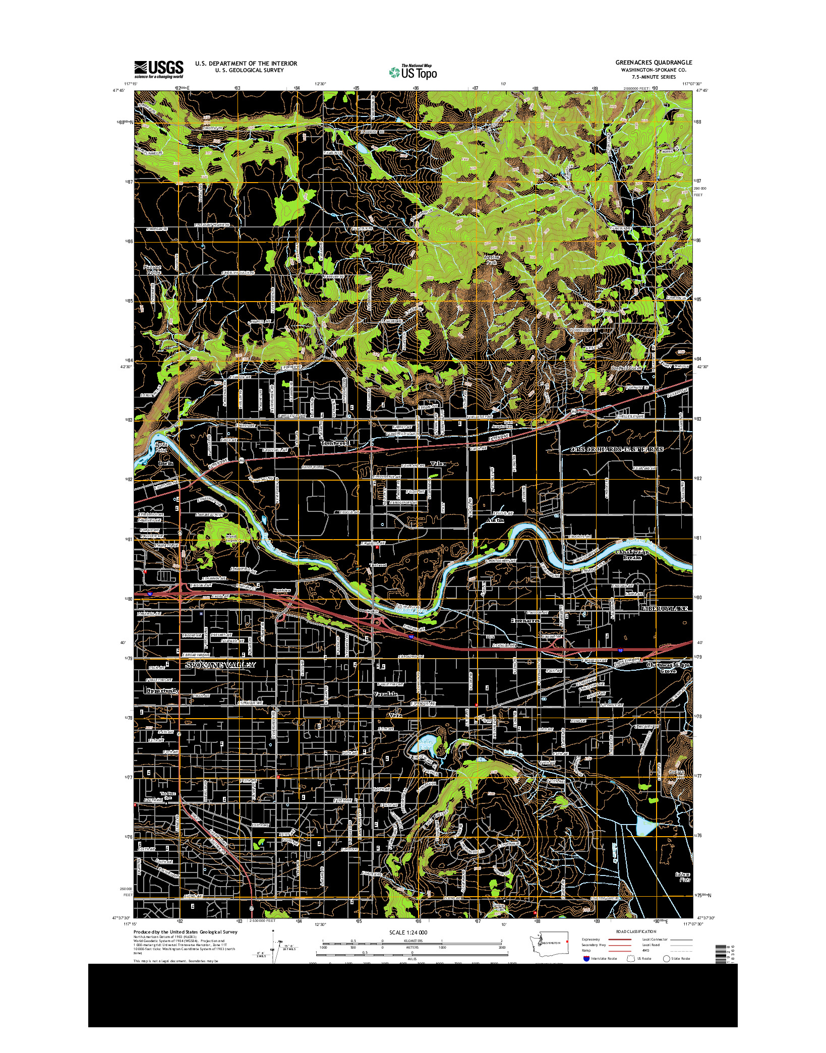 USGS US TOPO 7.5-MINUTE MAP FOR GREENACRES, WA 2014