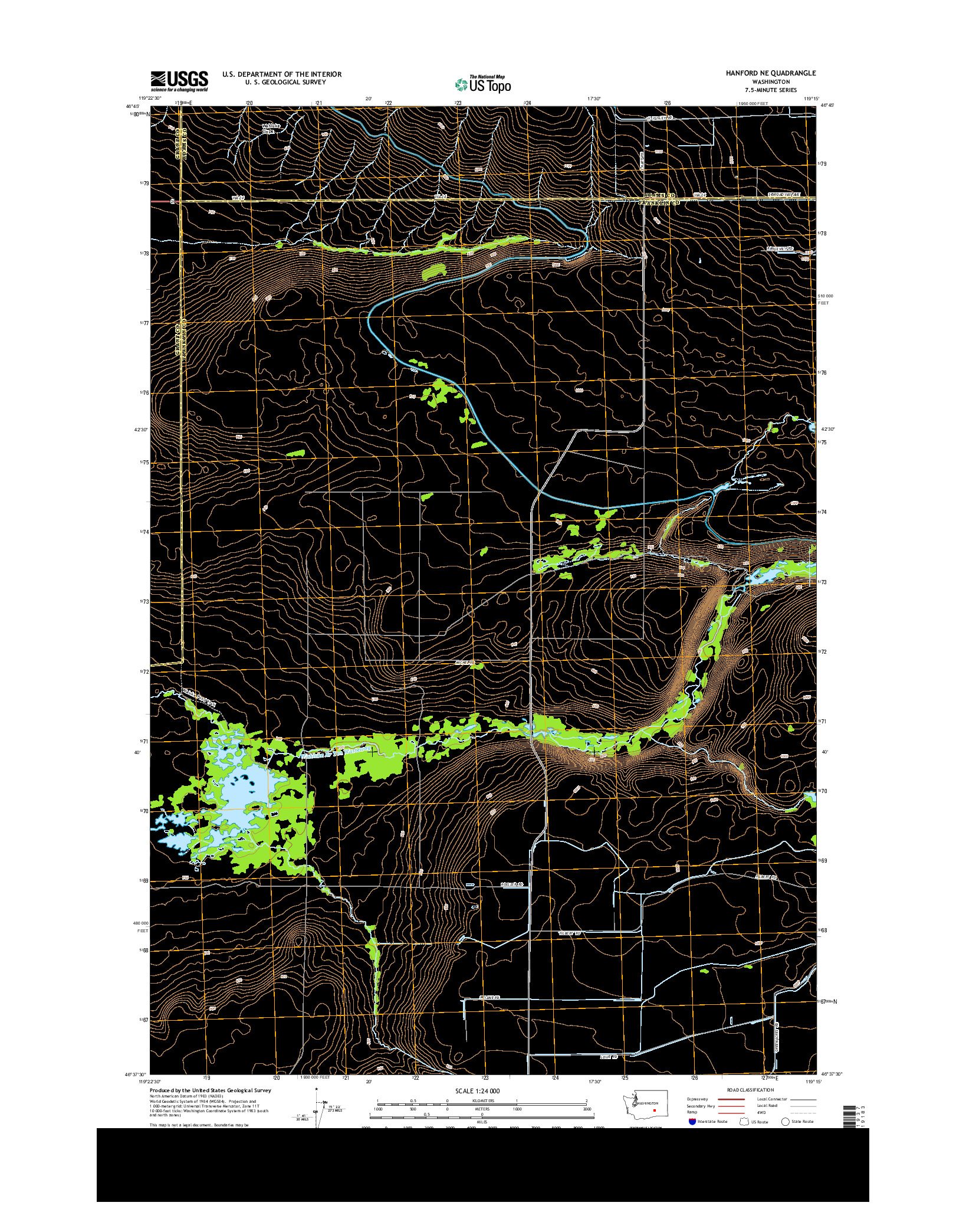 USGS US TOPO 7.5-MINUTE MAP FOR HANFORD NE, WA 2014