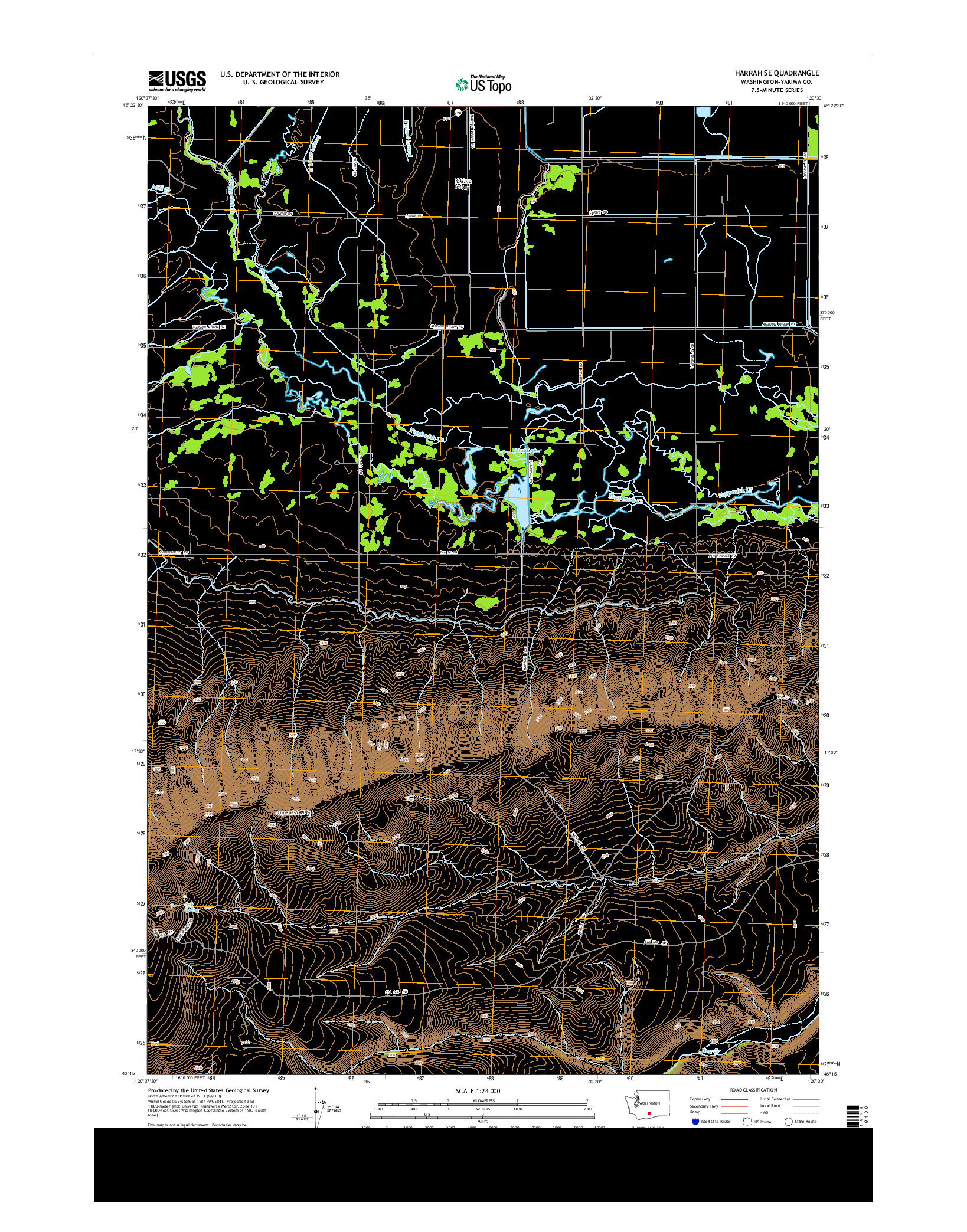 USGS US TOPO 7.5-MINUTE MAP FOR HARRAH SE, WA 2014