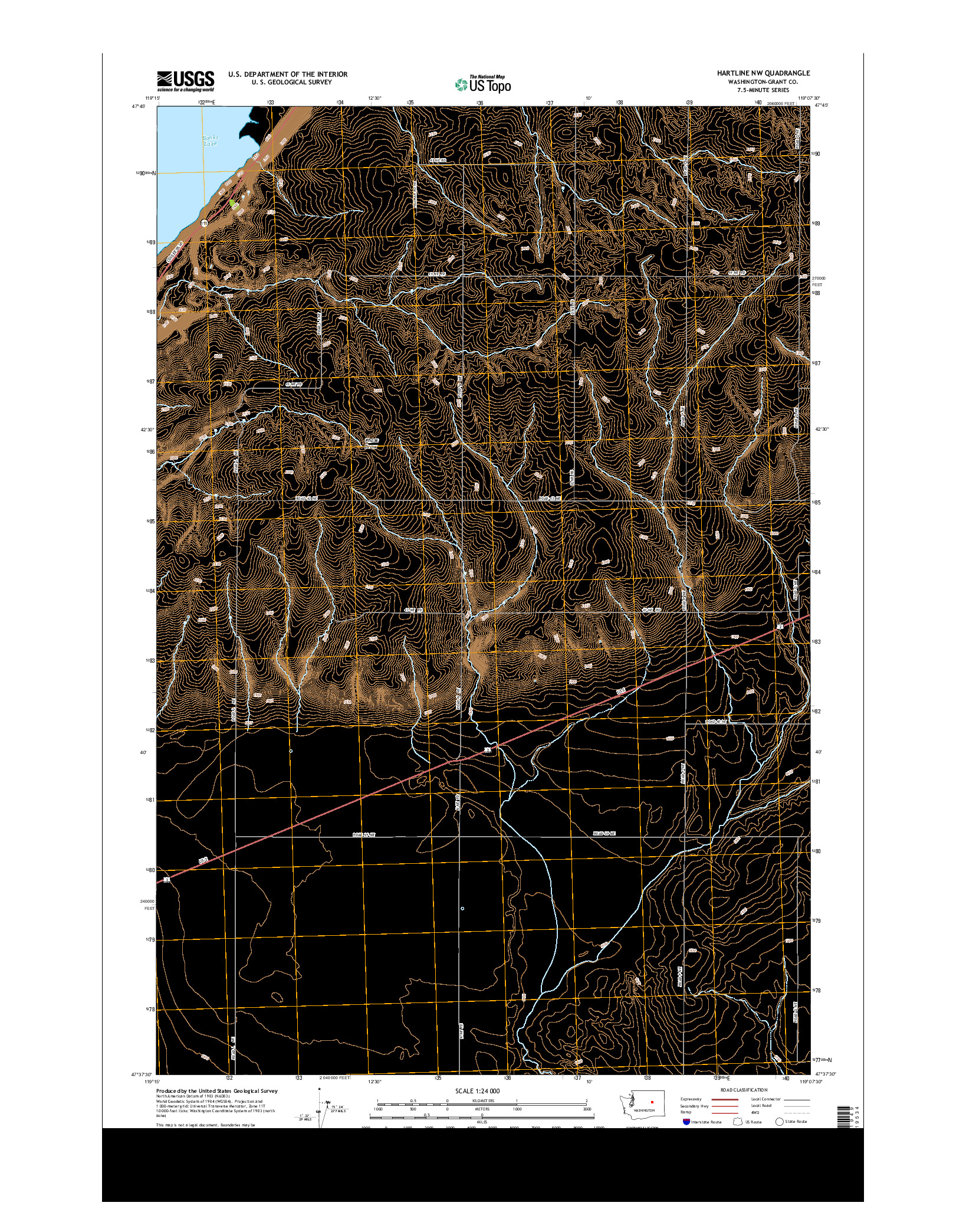 USGS US TOPO 7.5-MINUTE MAP FOR HARTLINE NW, WA 2014