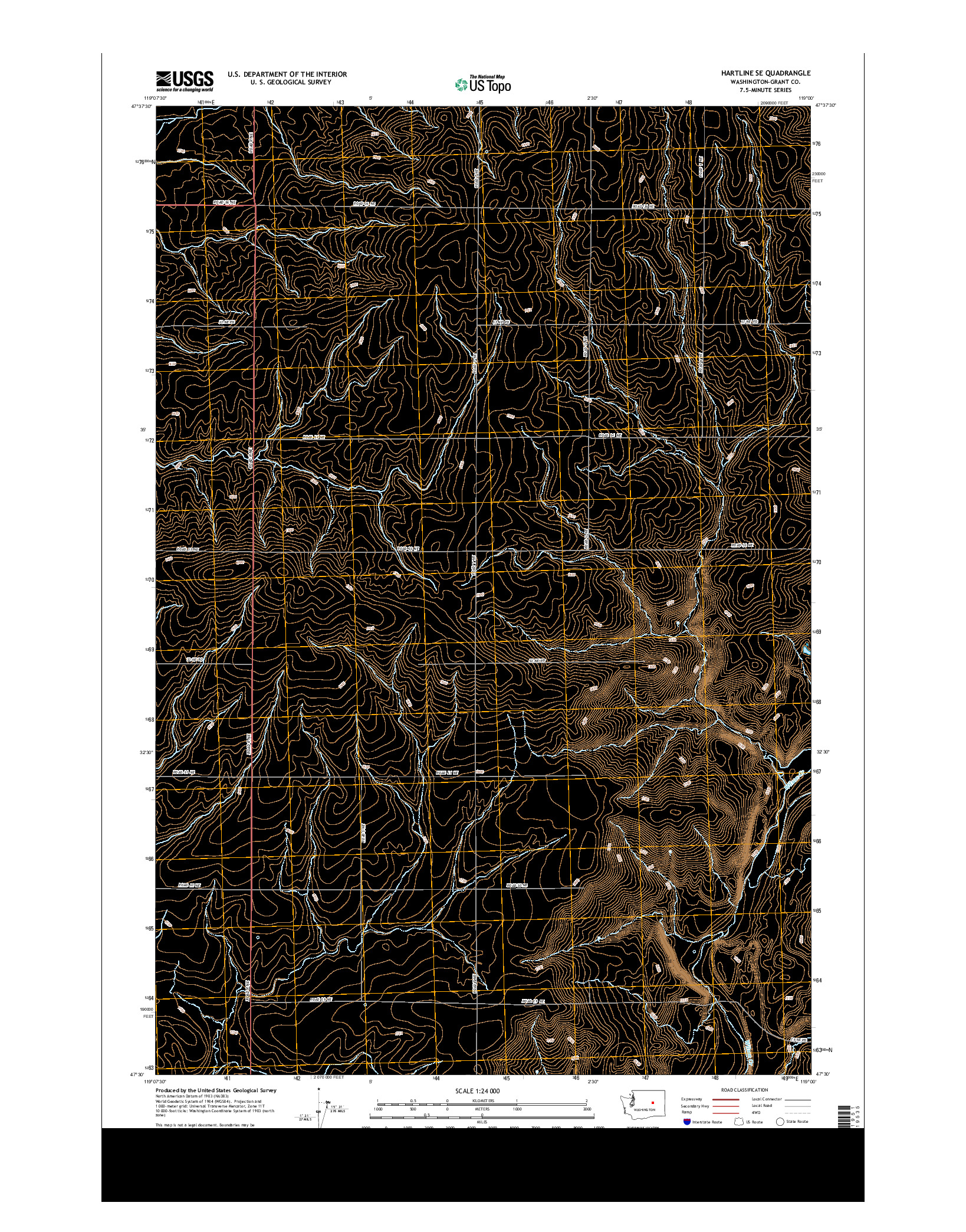 USGS US TOPO 7.5-MINUTE MAP FOR HARTLINE SE, WA 2014