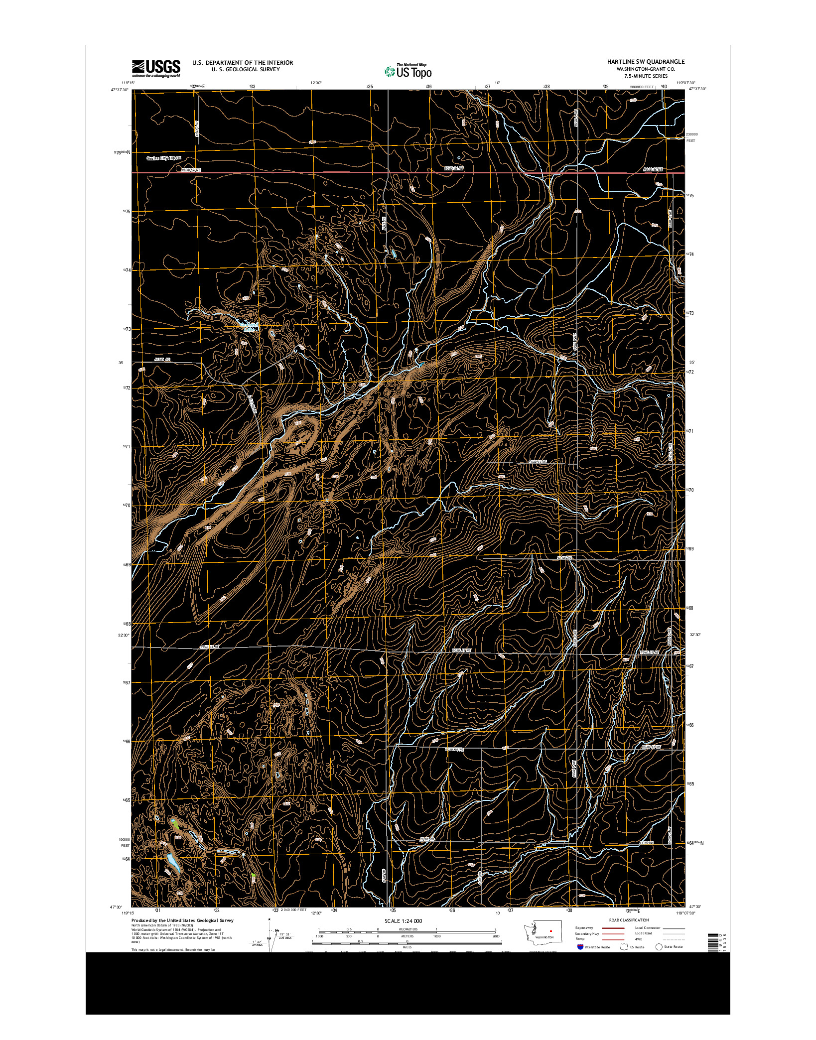 USGS US TOPO 7.5-MINUTE MAP FOR HARTLINE SW, WA 2014