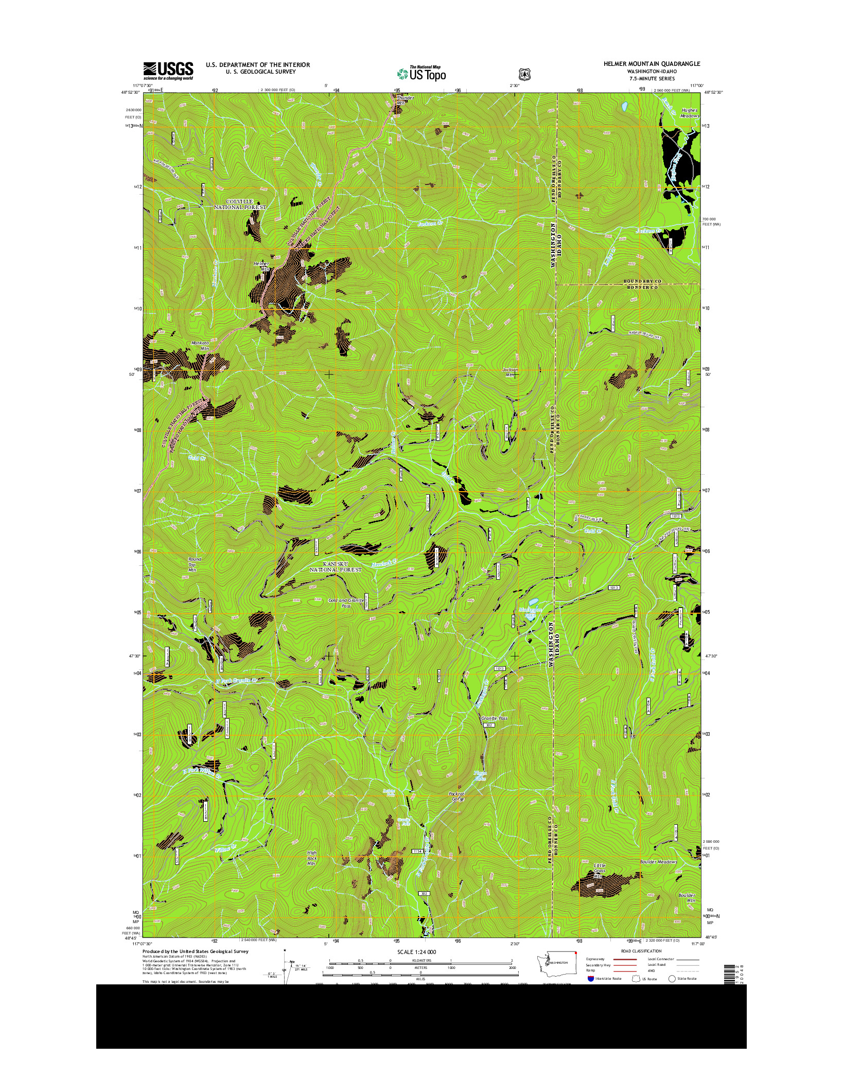 USGS US TOPO 7.5-MINUTE MAP FOR HELMER MOUNTAIN, WA-ID 2014