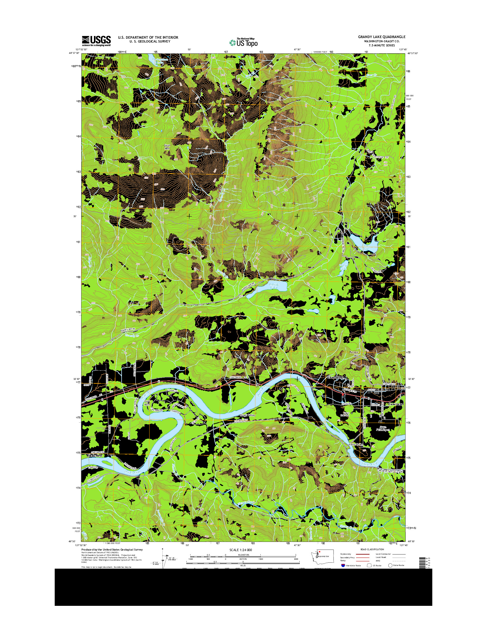USGS US TOPO 7.5-MINUTE MAP FOR GRANDY LAKE, WA 2014