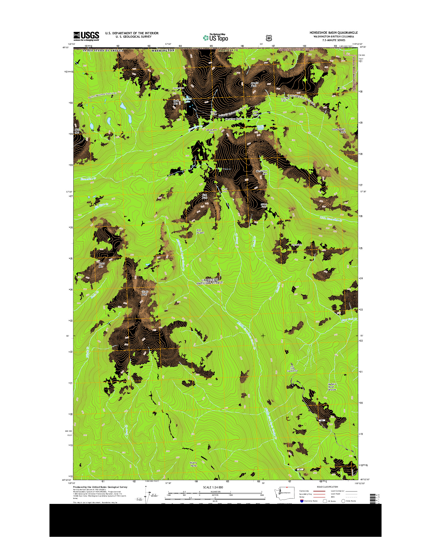 USGS US TOPO 7.5-MINUTE MAP FOR HORSESHOE BASIN, WA-BC 2014