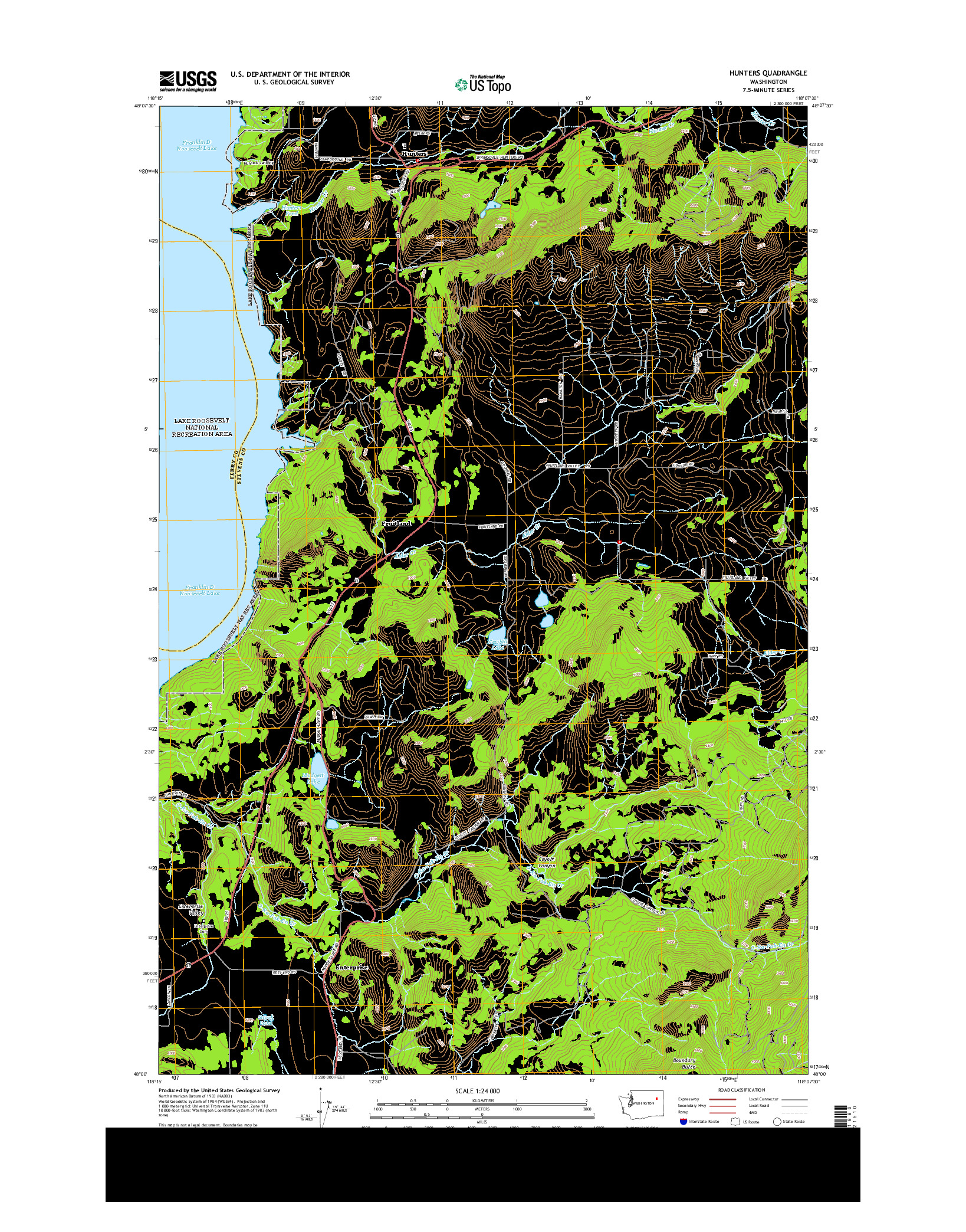 USGS US TOPO 7.5-MINUTE MAP FOR HUNTERS, WA 2014