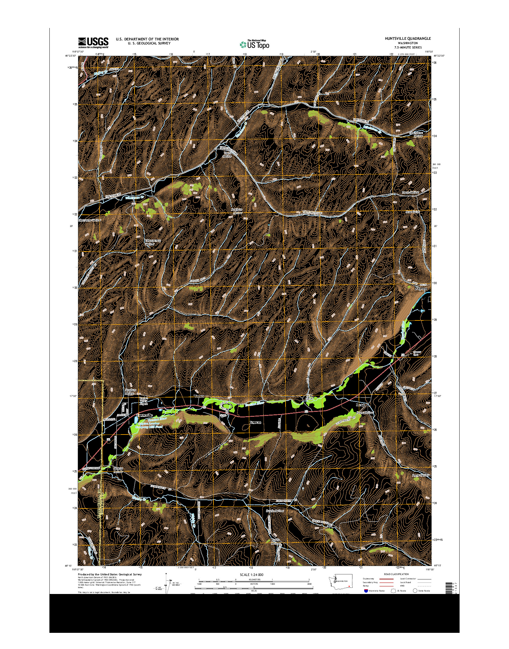 USGS US TOPO 7.5-MINUTE MAP FOR HUNTSVILLE, WA 2014