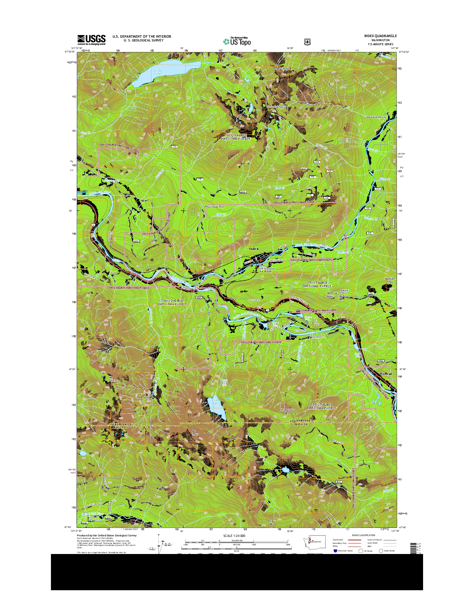 USGS US TOPO 7.5-MINUTE MAP FOR INDEX, WA 2014