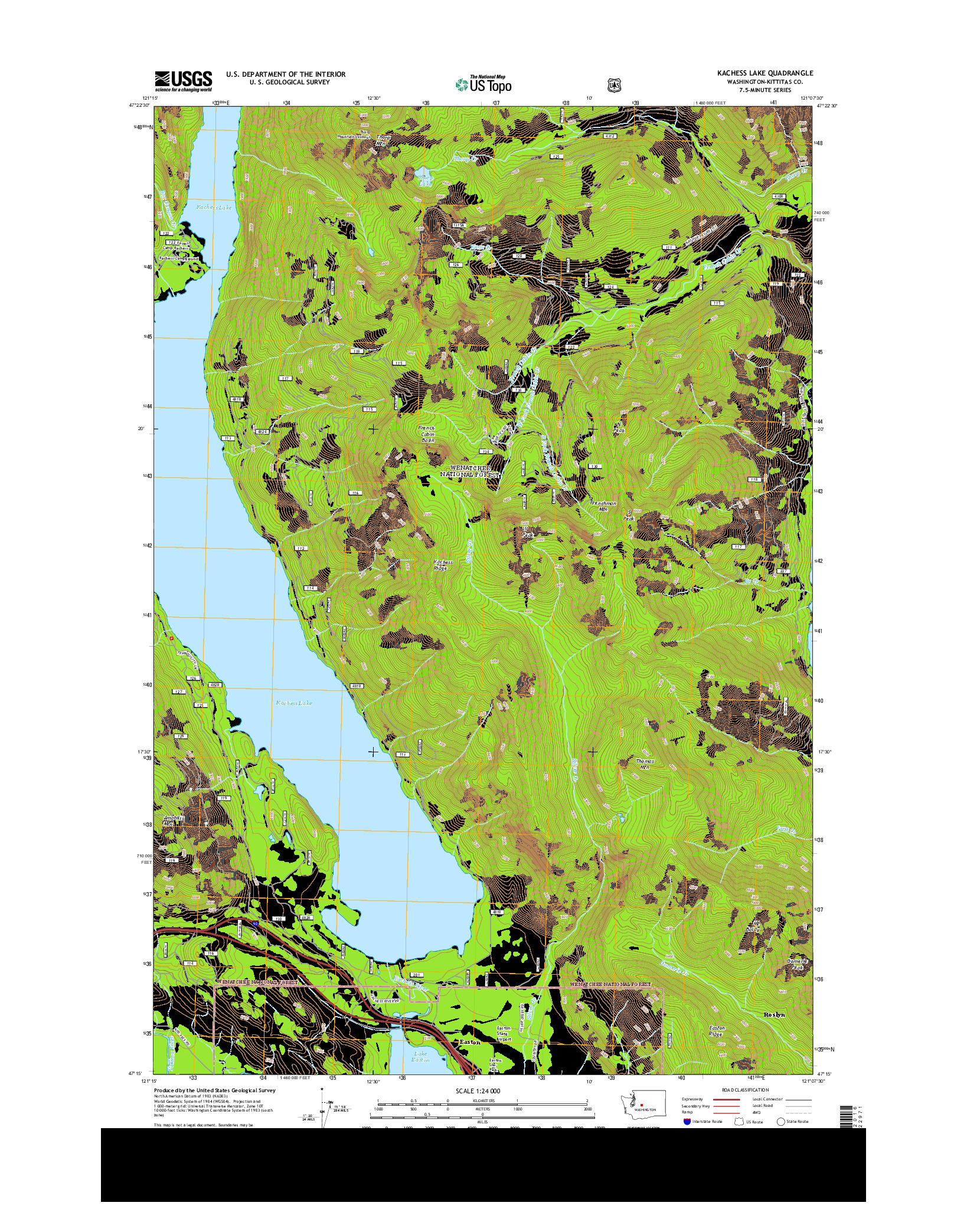 USGS US TOPO 7.5-MINUTE MAP FOR KACHESS LAKE, WA 2014