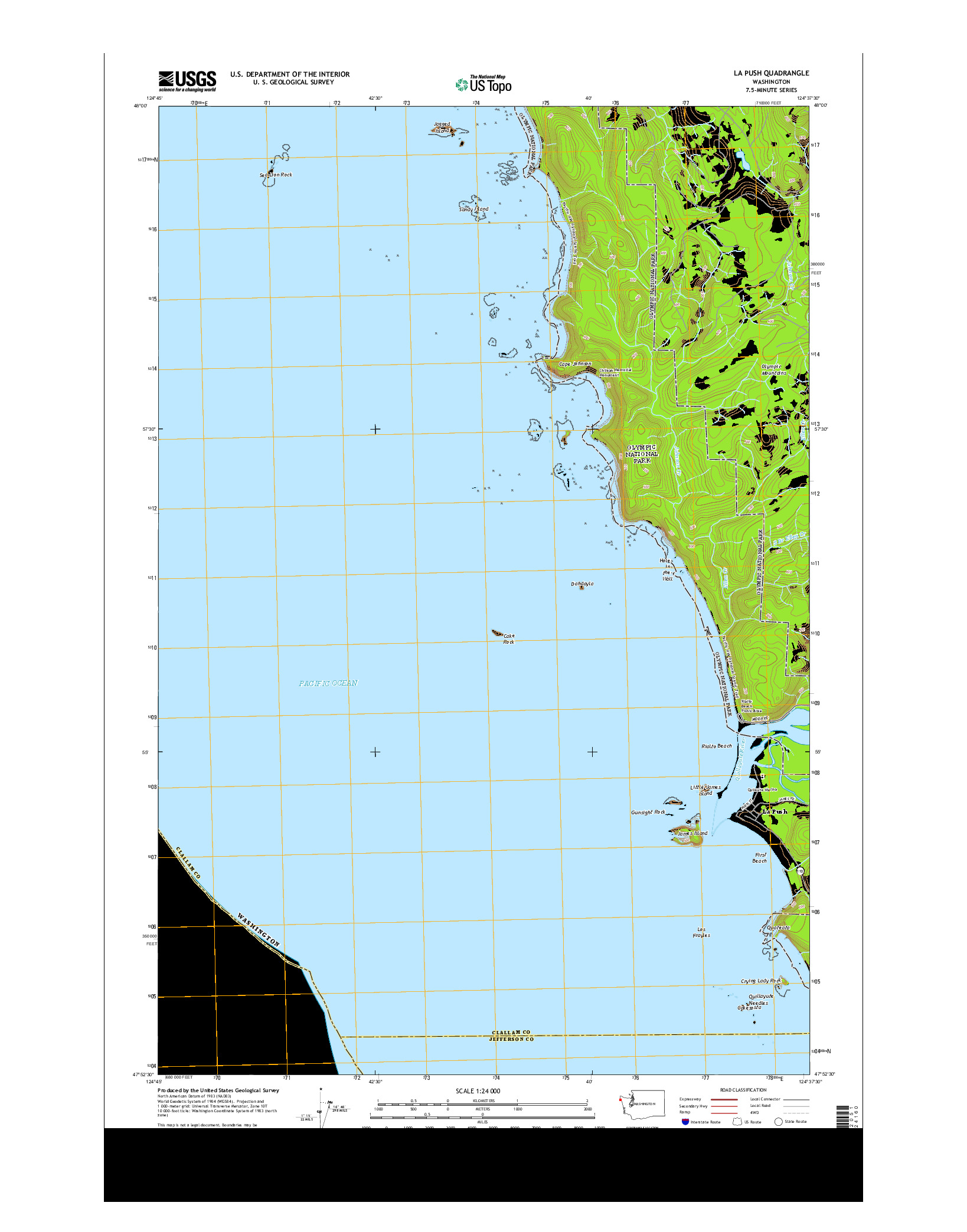 USGS US TOPO 7.5-MINUTE MAP FOR LA PUSH, WA 2014