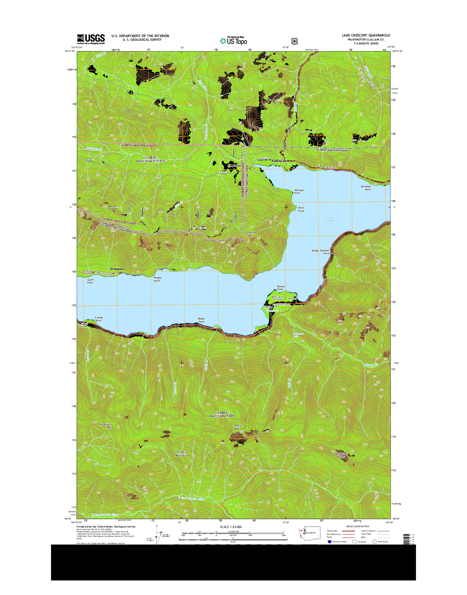 USGS US TOPO 7.5-MINUTE MAP FOR LAKE CRESCENT, WA 2014