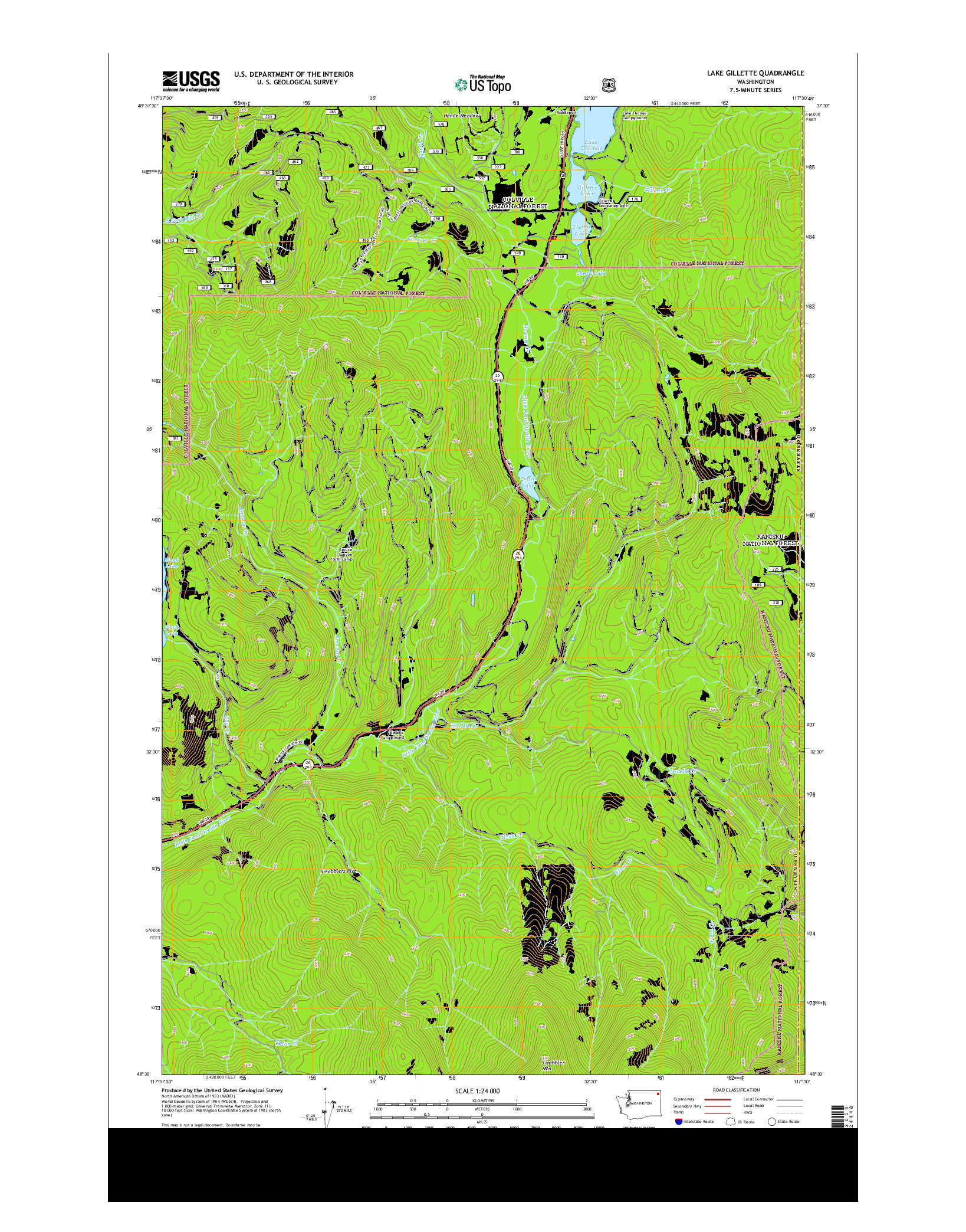 USGS US TOPO 7.5-MINUTE MAP FOR LAKE GILLETTE, WA 2014