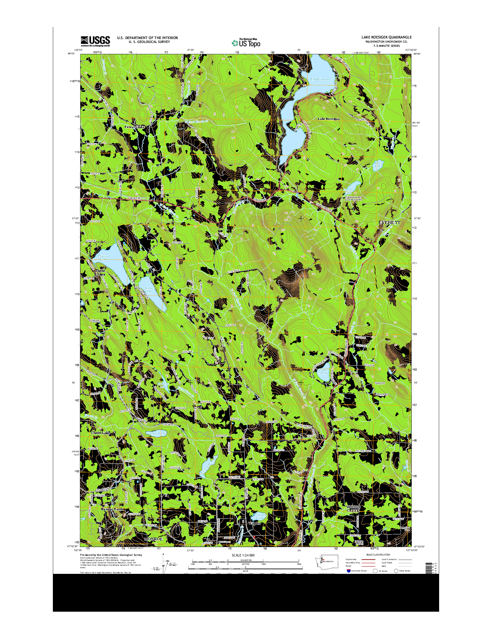 USGS US TOPO 7.5-MINUTE MAP FOR LAKE ROESIGER, WA 2014