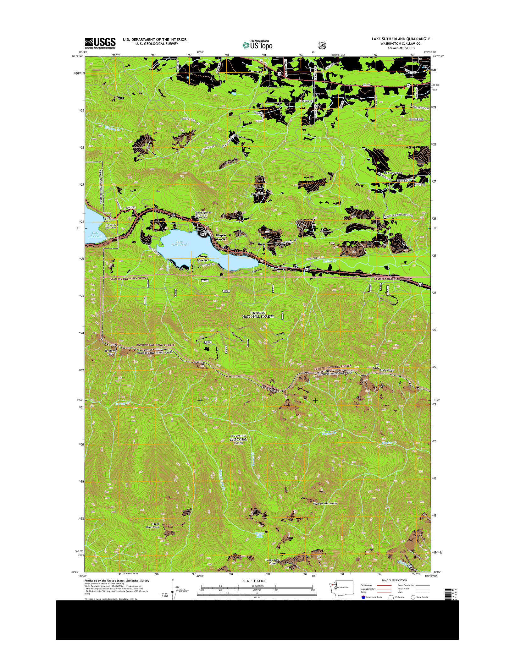 USGS US TOPO 7.5-MINUTE MAP FOR LAKE SUTHERLAND, WA 2014