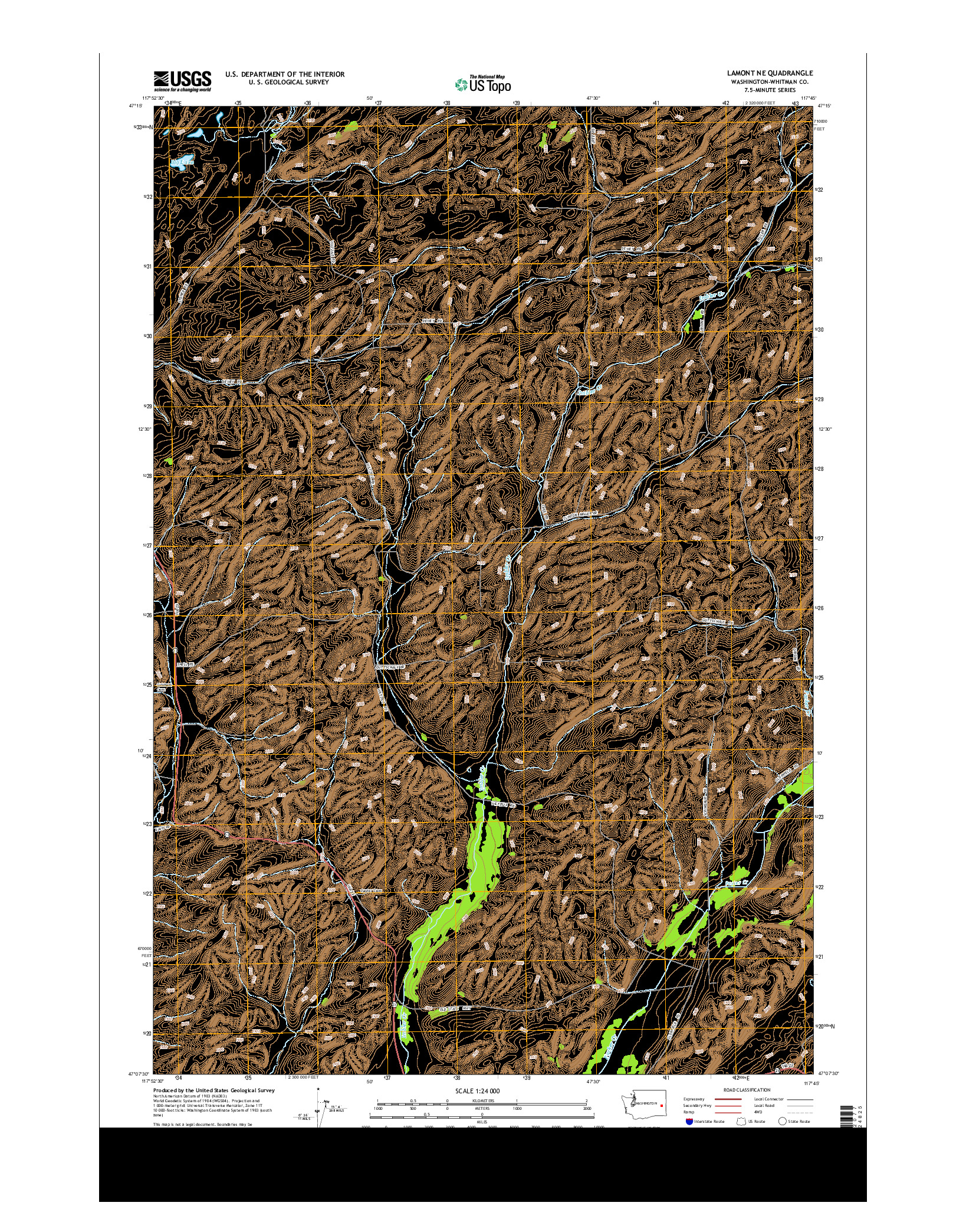 USGS US TOPO 7.5-MINUTE MAP FOR LAMONT NE, WA 2014