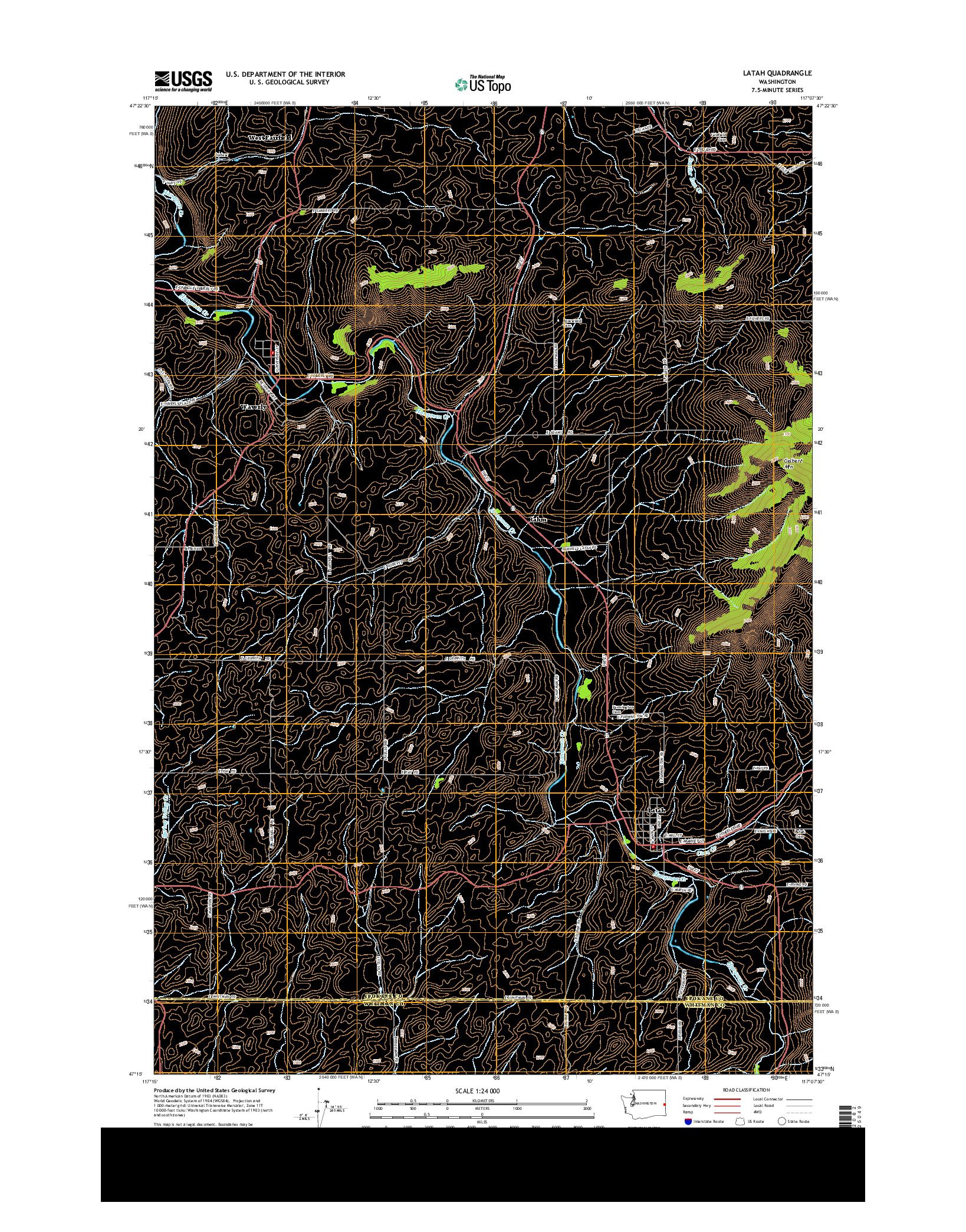 USGS US TOPO 7.5-MINUTE MAP FOR LATAH, WA 2014