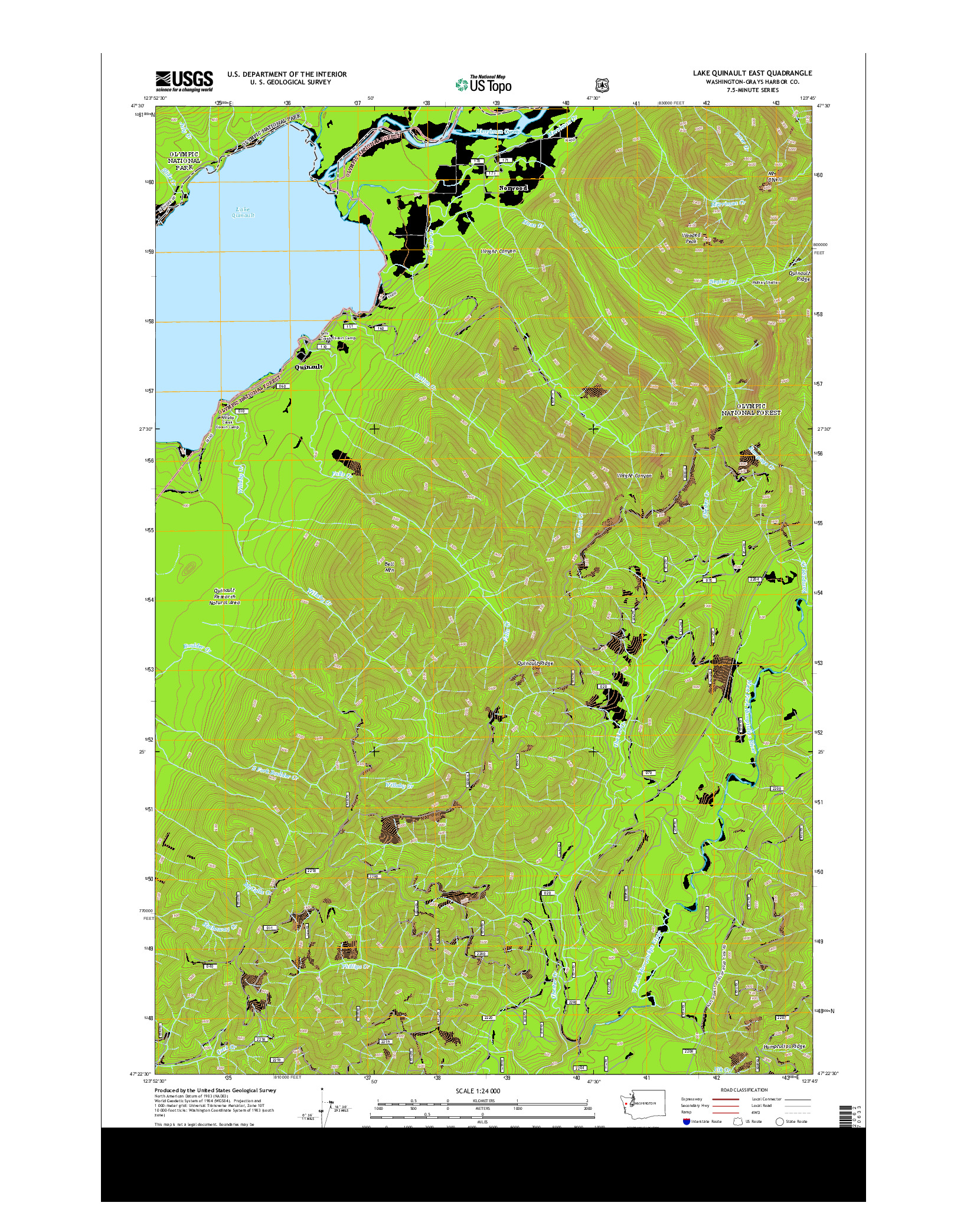 USGS US TOPO 7.5-MINUTE MAP FOR LAKE QUINAULT EAST, WA 2014