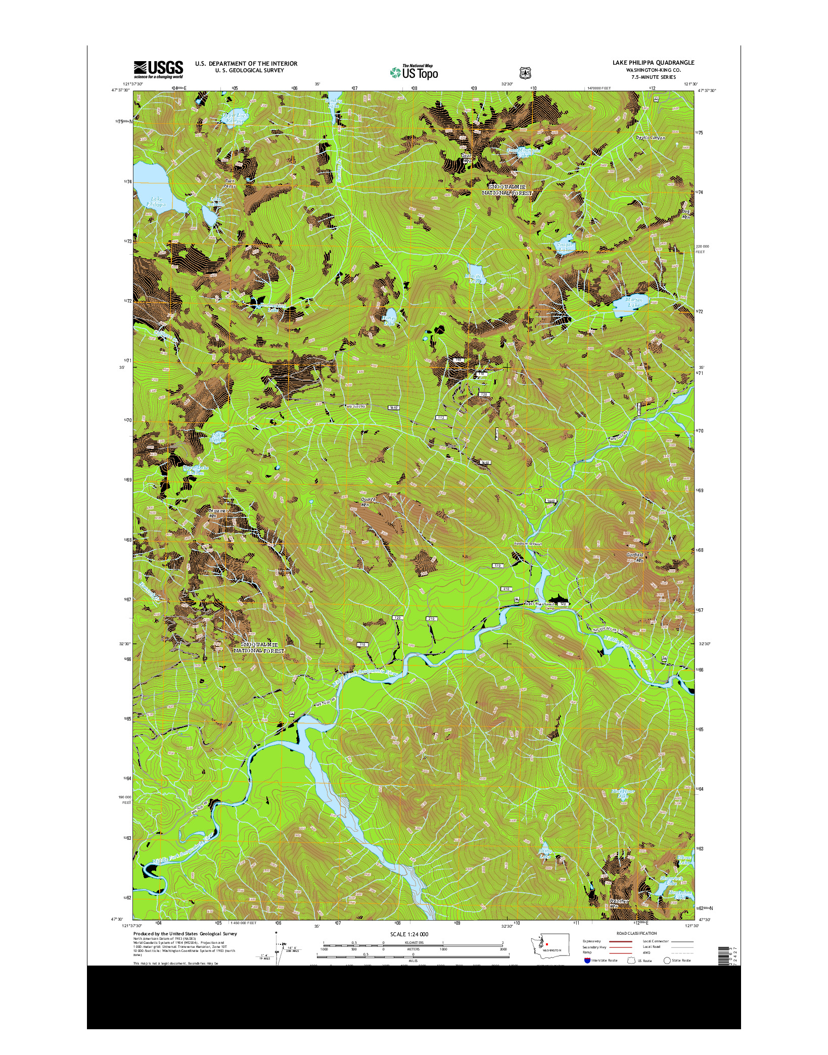 USGS US TOPO 7.5-MINUTE MAP FOR LAKE PHILIPPA, WA 2014