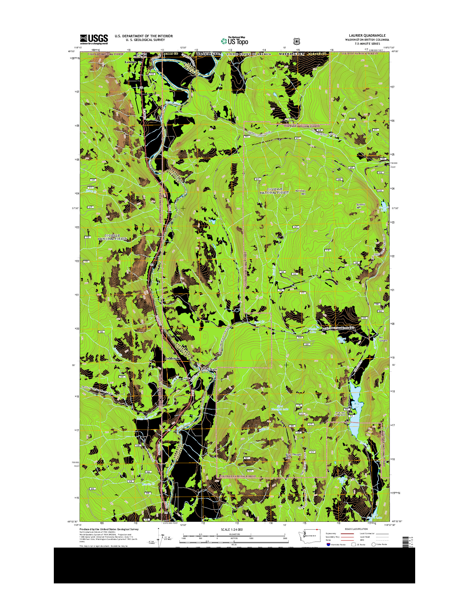 USGS US TOPO 7.5-MINUTE MAP FOR LAURIER, WA-BC 2014