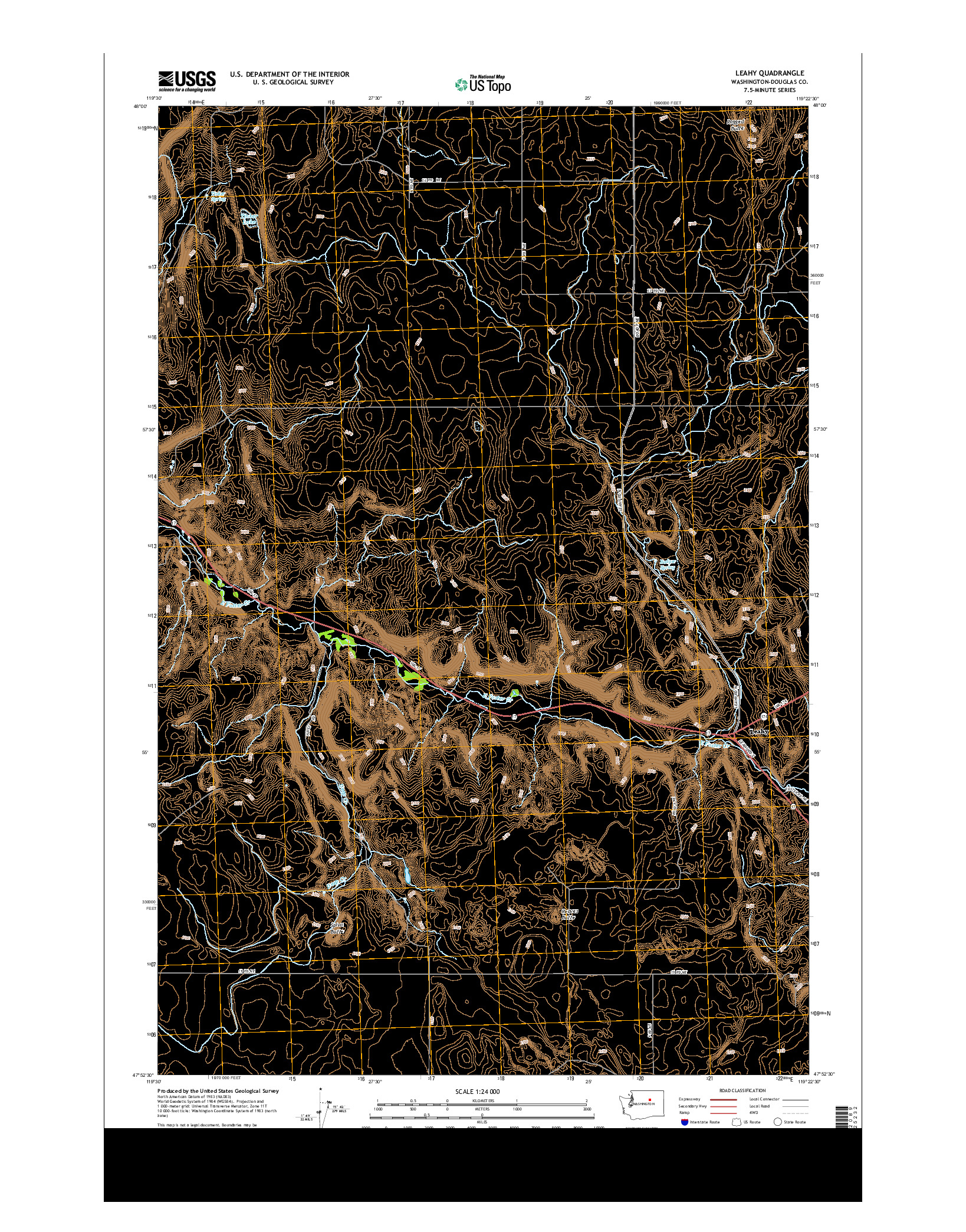 USGS US TOPO 7.5-MINUTE MAP FOR LEAHY, WA 2014