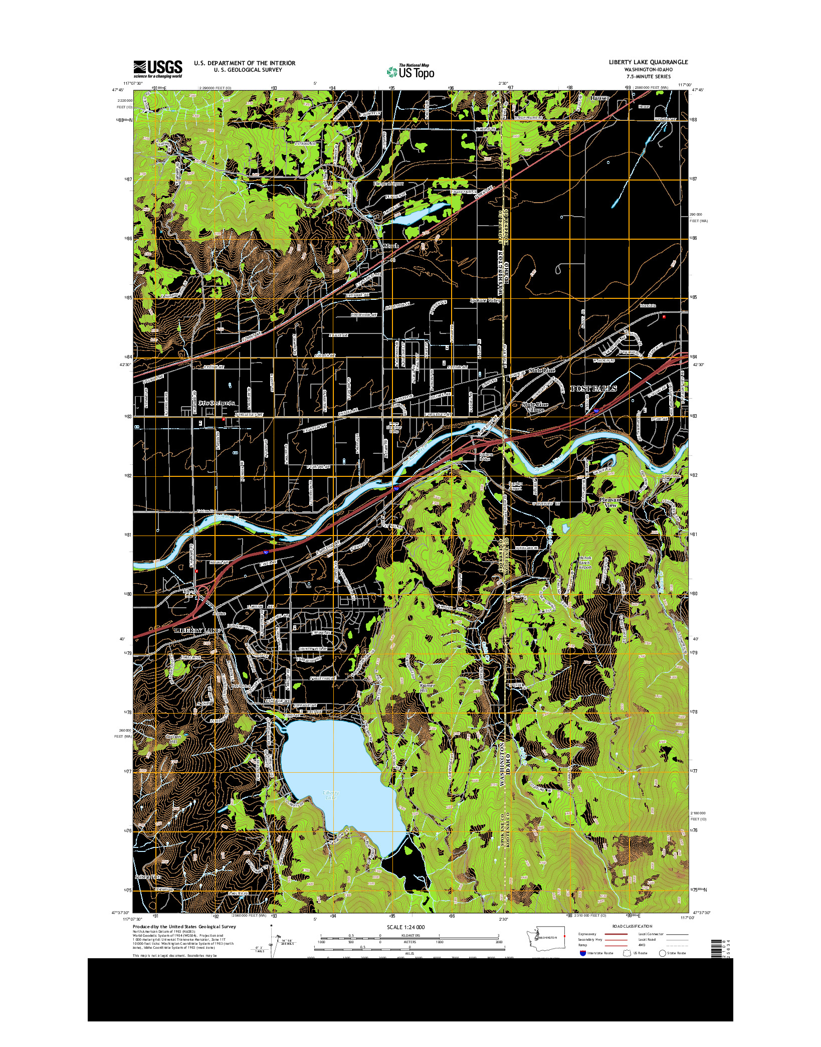 USGS US TOPO 7.5-MINUTE MAP FOR LIBERTY LAKE, WA-ID 2014