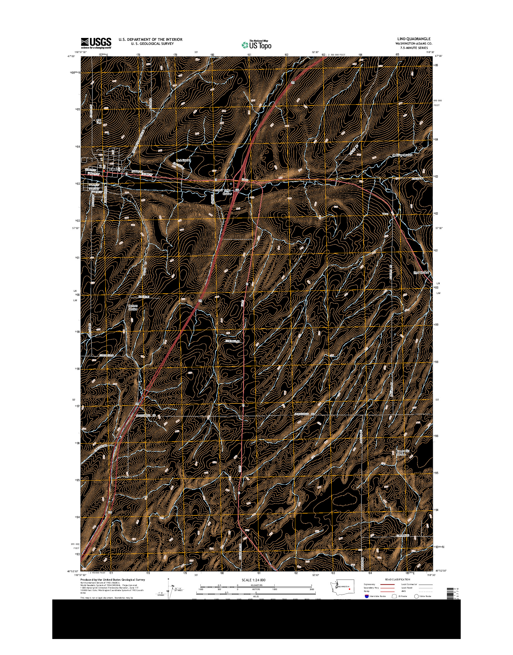USGS US TOPO 7.5-MINUTE MAP FOR LIND, WA 2014