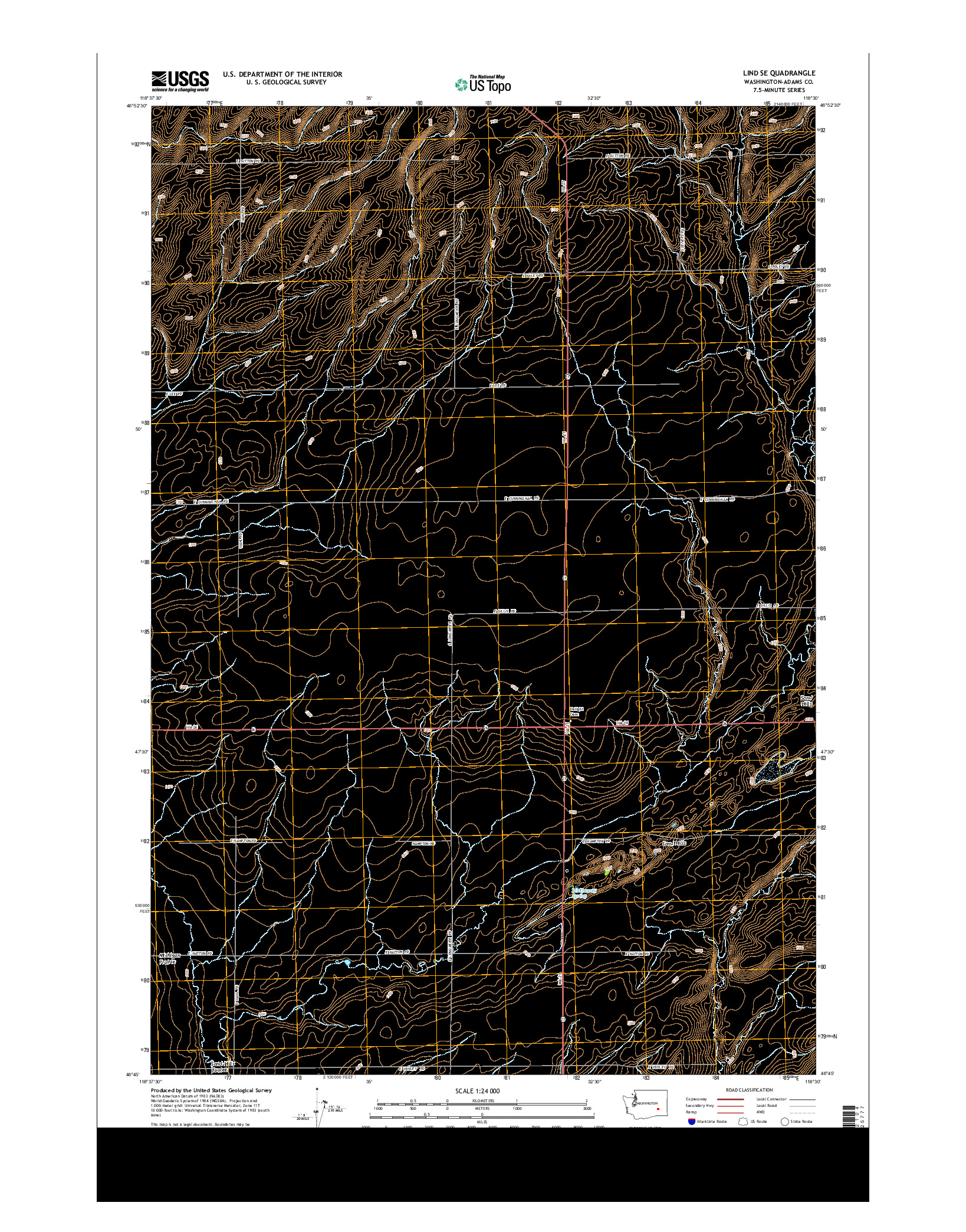 USGS US TOPO 7.5-MINUTE MAP FOR LIND SE, WA 2014
