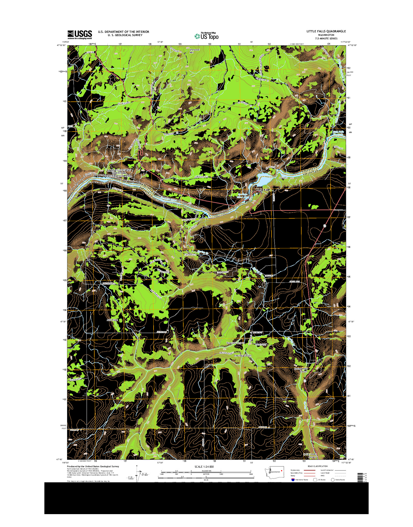 USGS US TOPO 7.5-MINUTE MAP FOR LITTLE FALLS, WA 2014