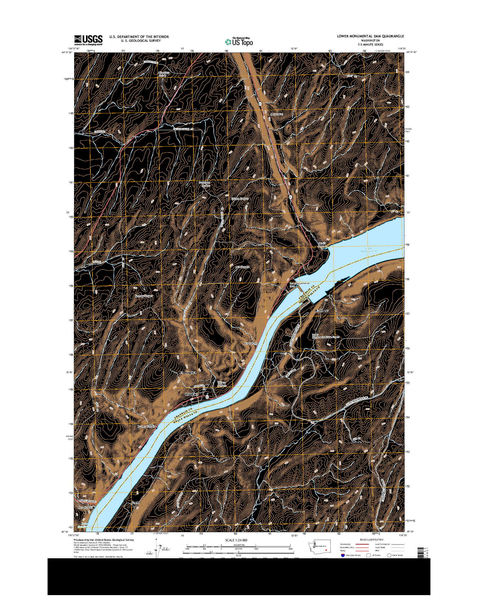 USGS US TOPO 7.5-MINUTE MAP FOR LOWER MONUMENTAL DAM, WA 2014