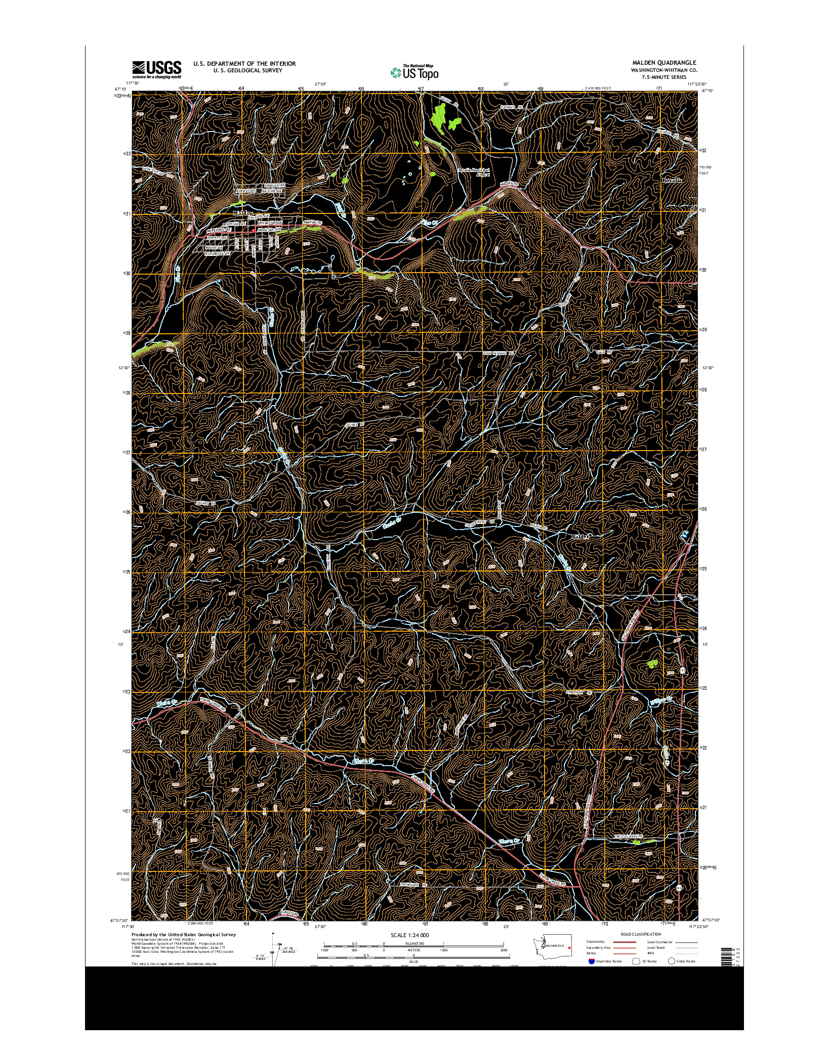 USGS US TOPO 7.5-MINUTE MAP FOR MALDEN, WA 2014