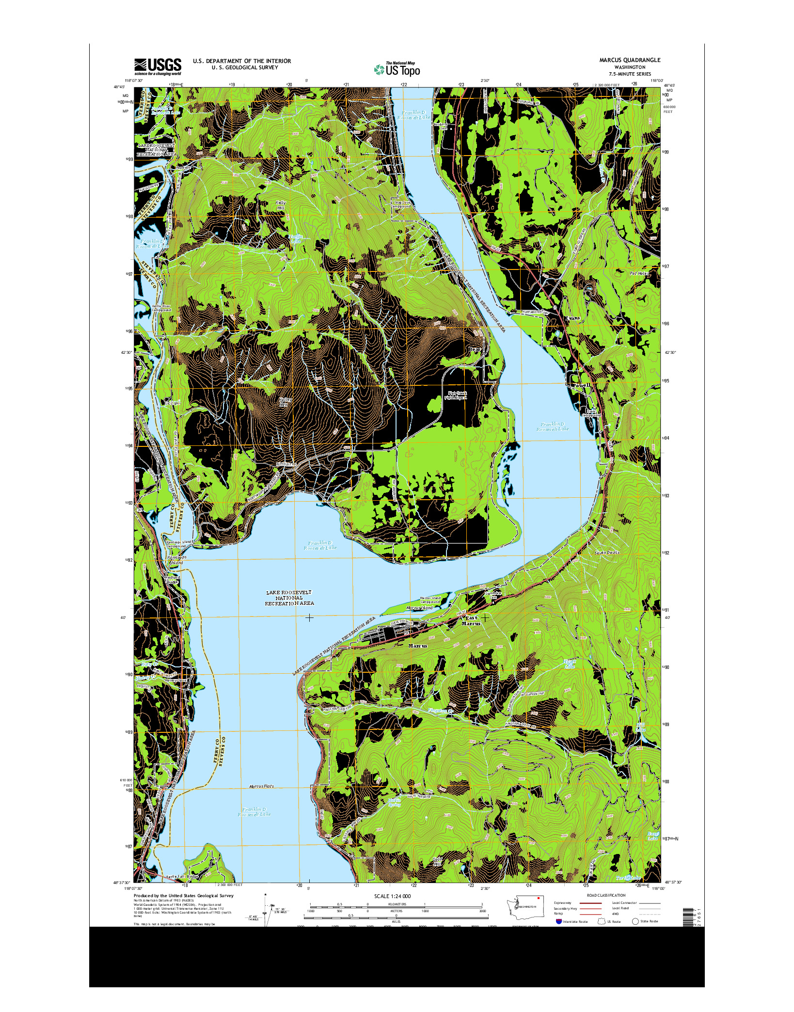 USGS US TOPO 7.5-MINUTE MAP FOR MARCUS, WA 2014